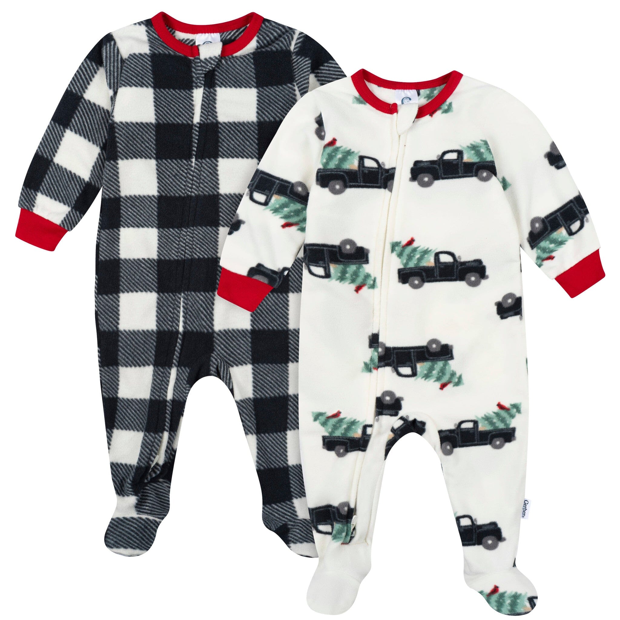 2-Pack Baby & Toddler Neutral Trucks Footed Fleece Pajamas