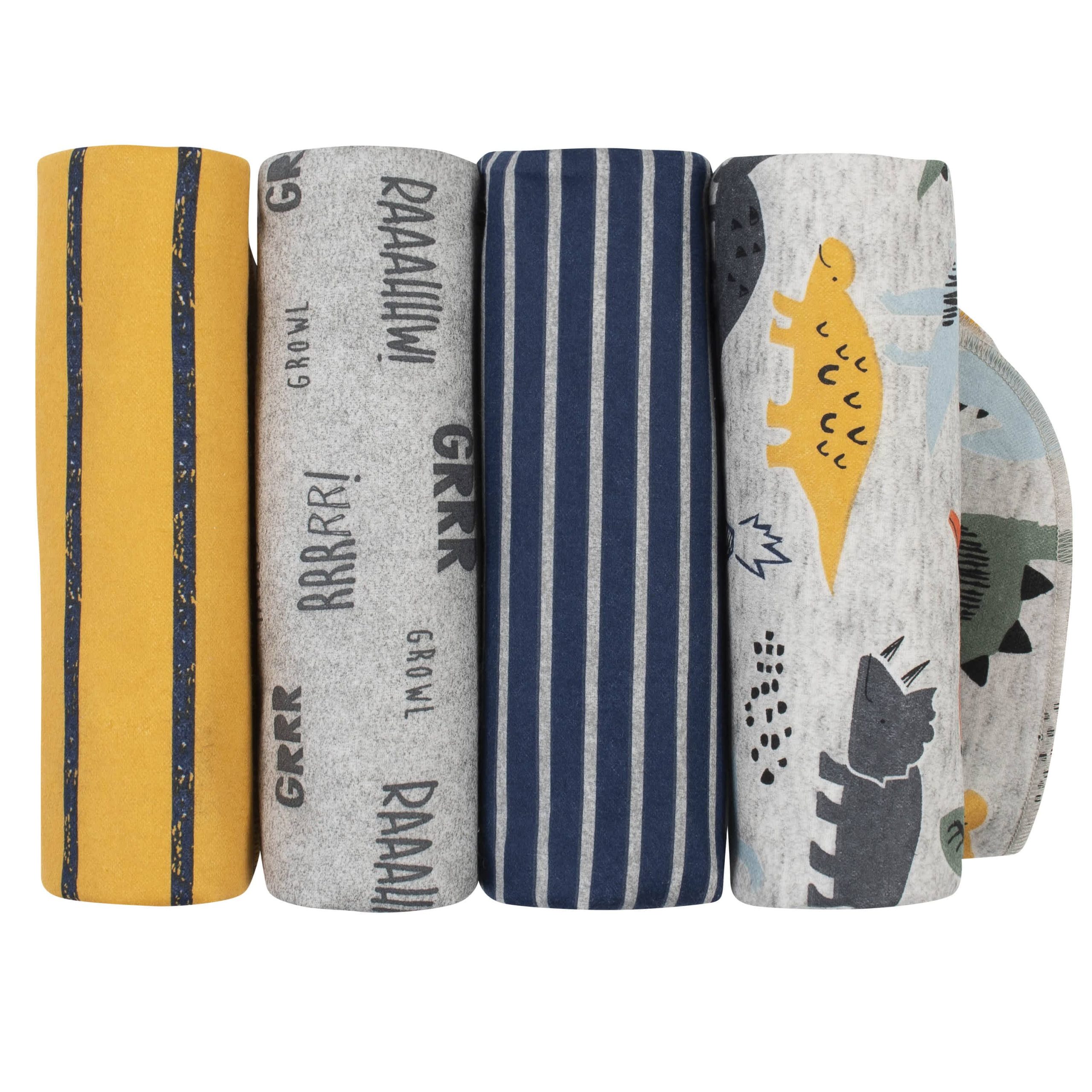 4-Pack Boys Dino Flannel Receiving Blankets