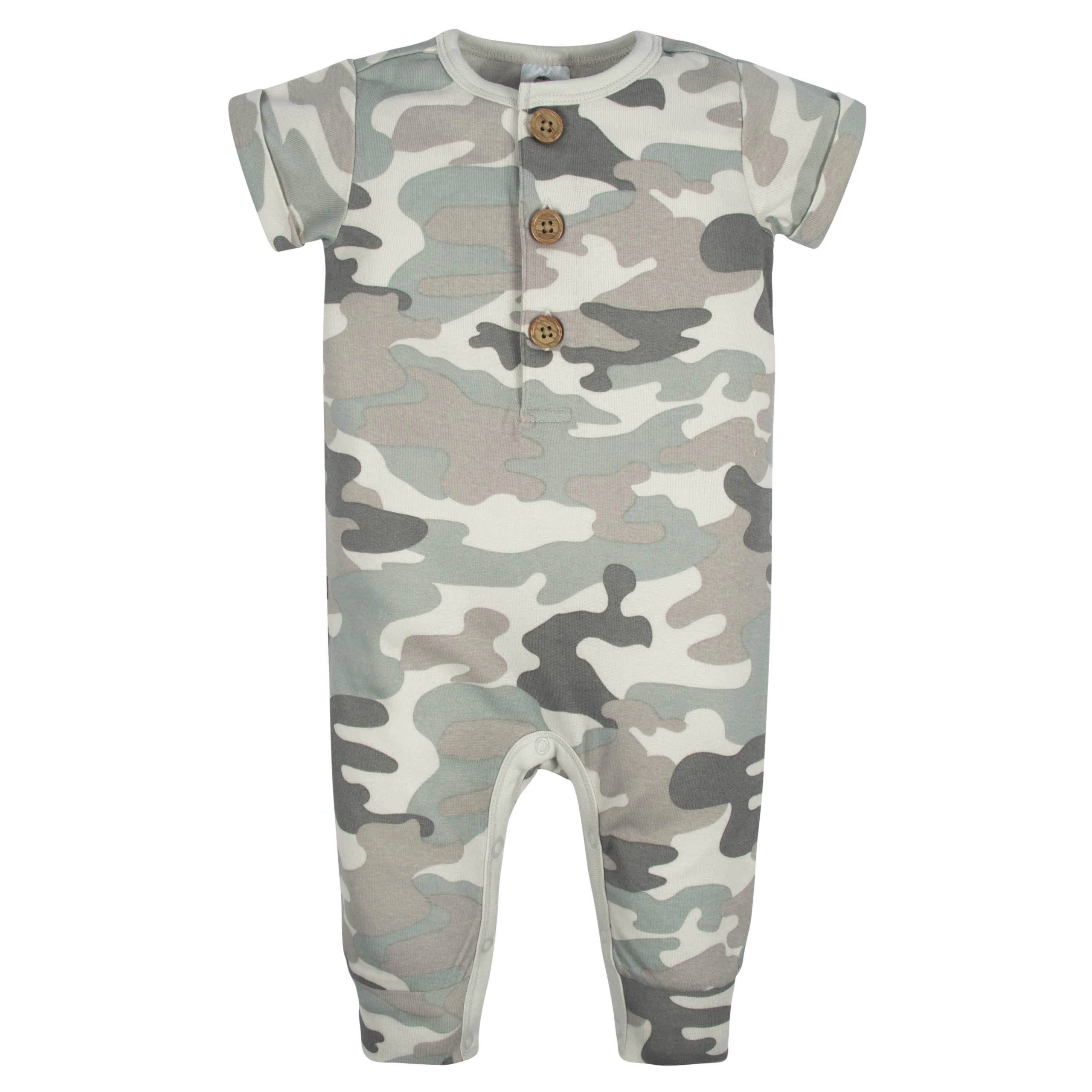2-Pack Baby Boys Camo & Blue Short Sleeve Rompers - Image 3