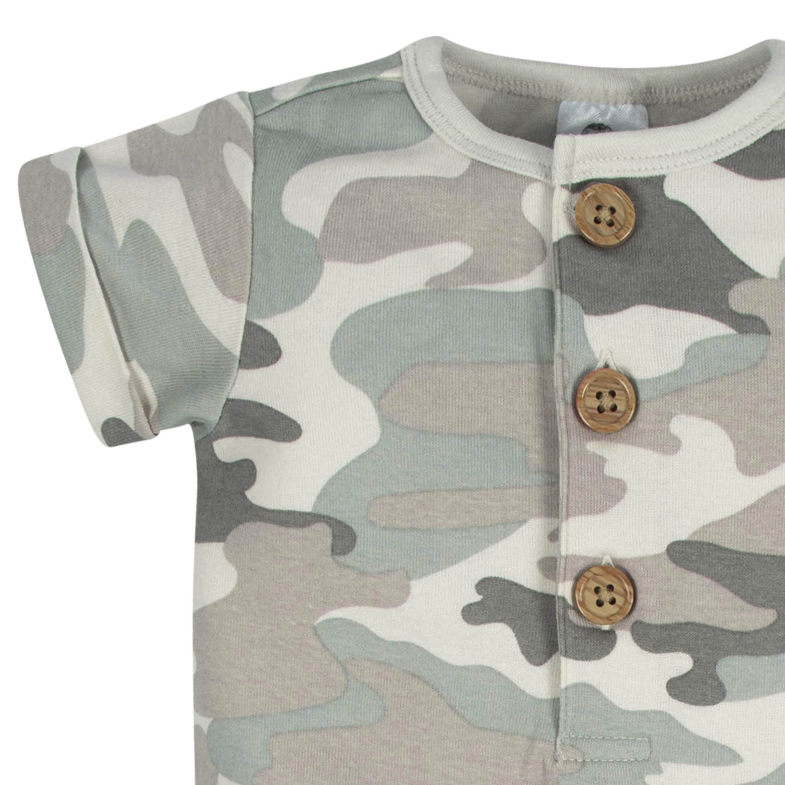 2-Pack Baby Boys Camo & Blue Short Sleeve Rompers - Image 4
