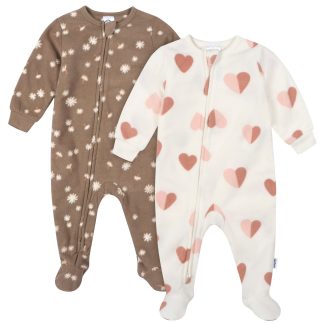2-Pack Baby & Toddler Girls Hearts Footed Fleece Pajamas