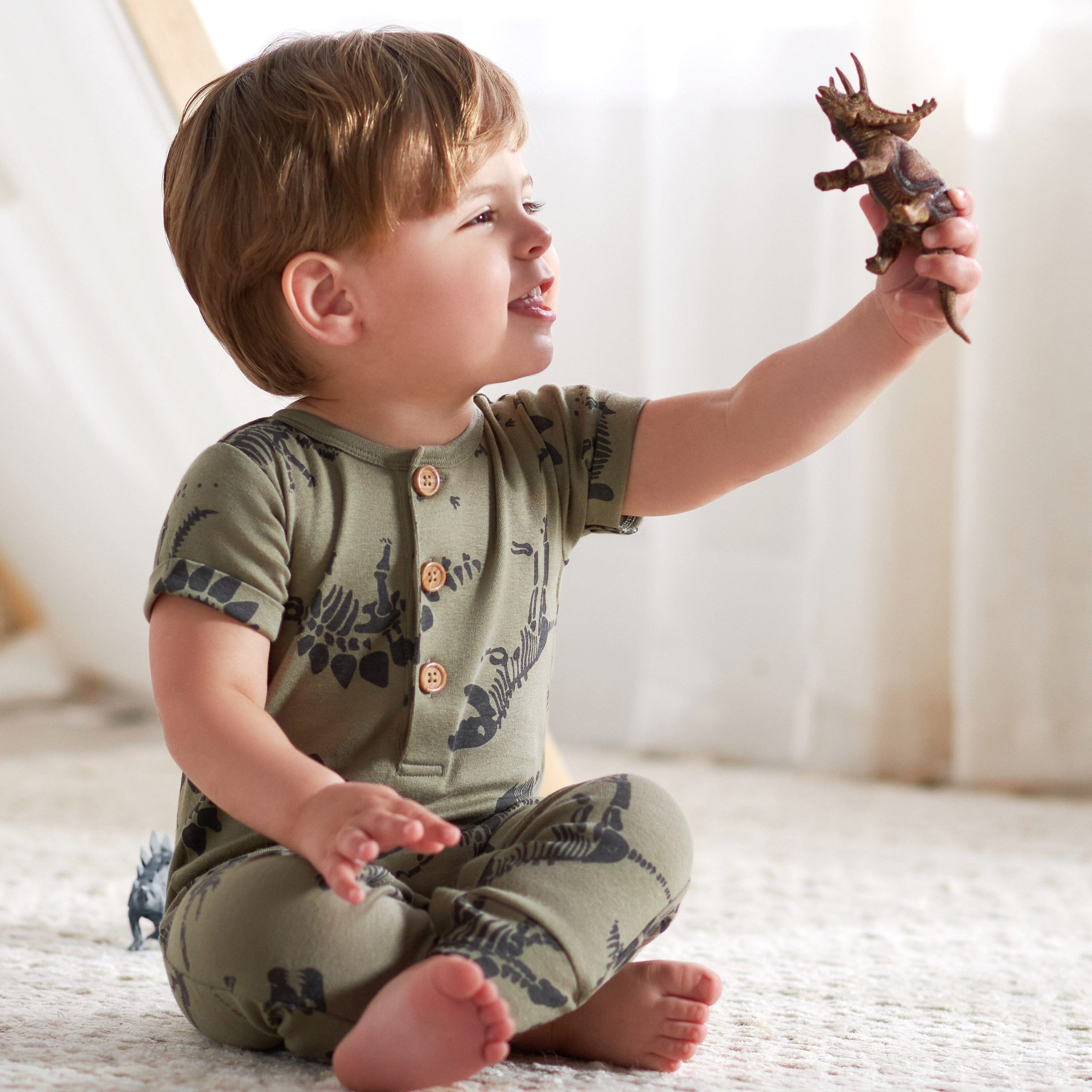 2-Pack Baby Boys Fossils & Black Short Sleeve Rompers - Image 2
