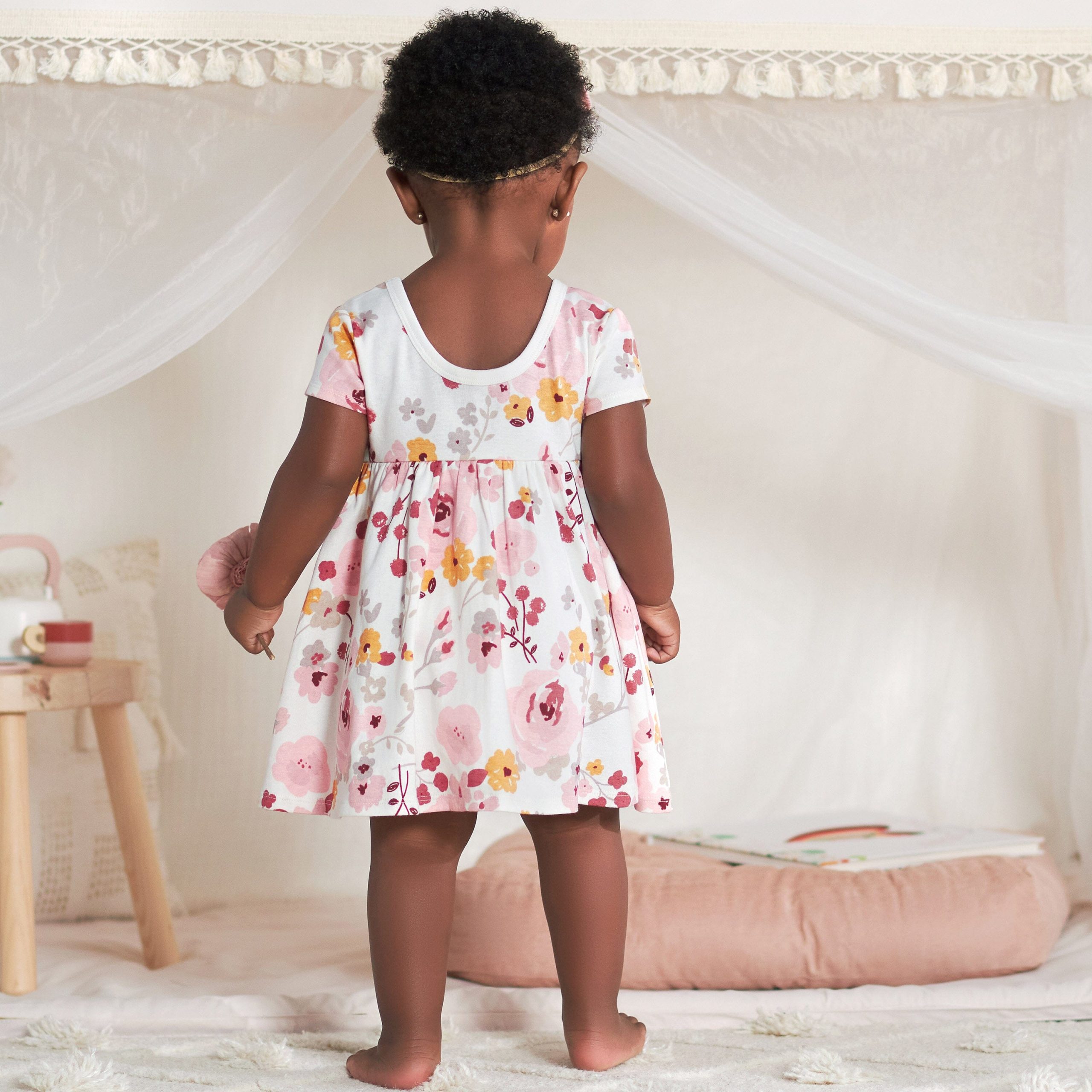 2-Pack Baby Girls Pink Floral Short Sleeve Dresses - Image 3