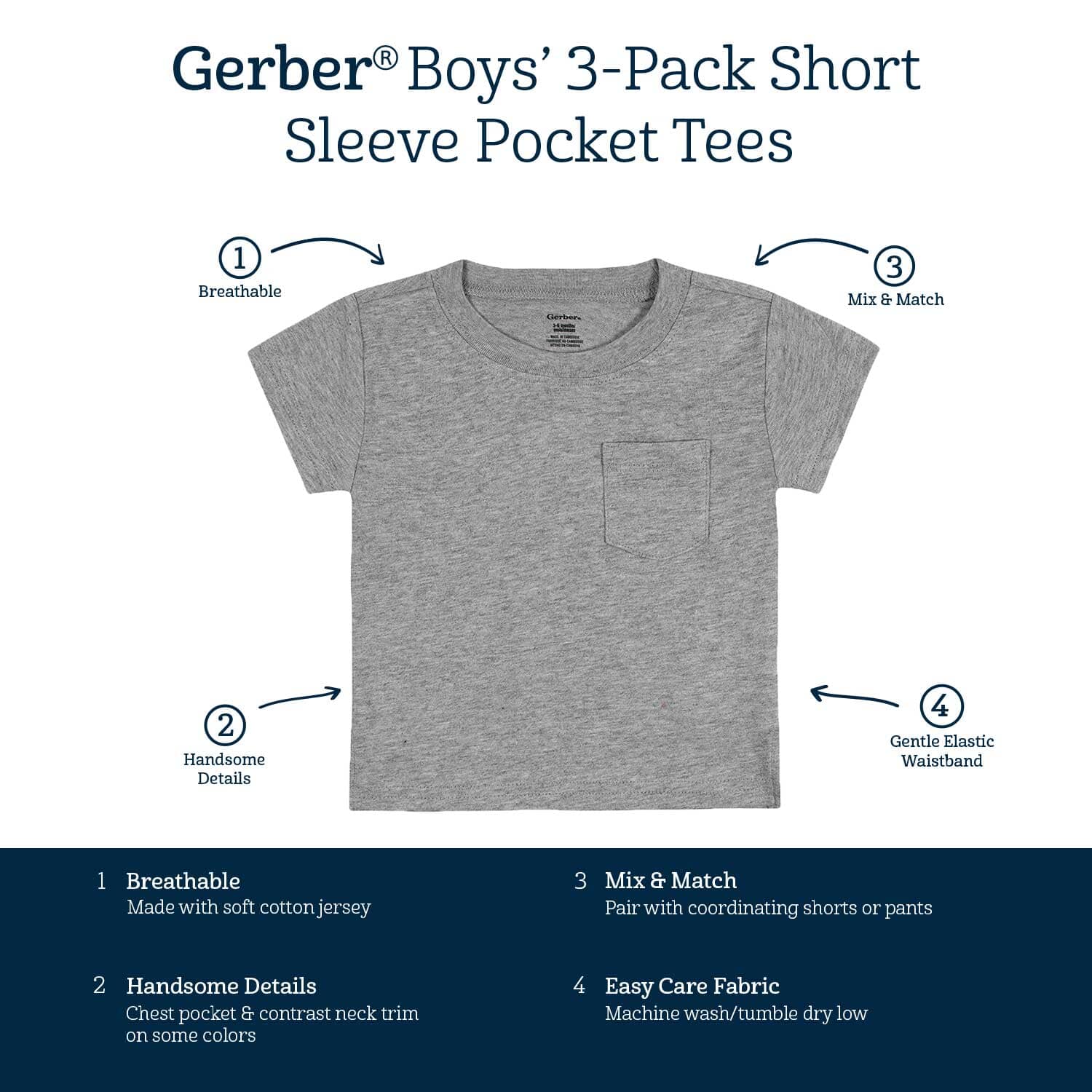 3-Pack Baby Boys Neat Neutrals Short Sleeve Pocket Tees, 0-3M - Image 7