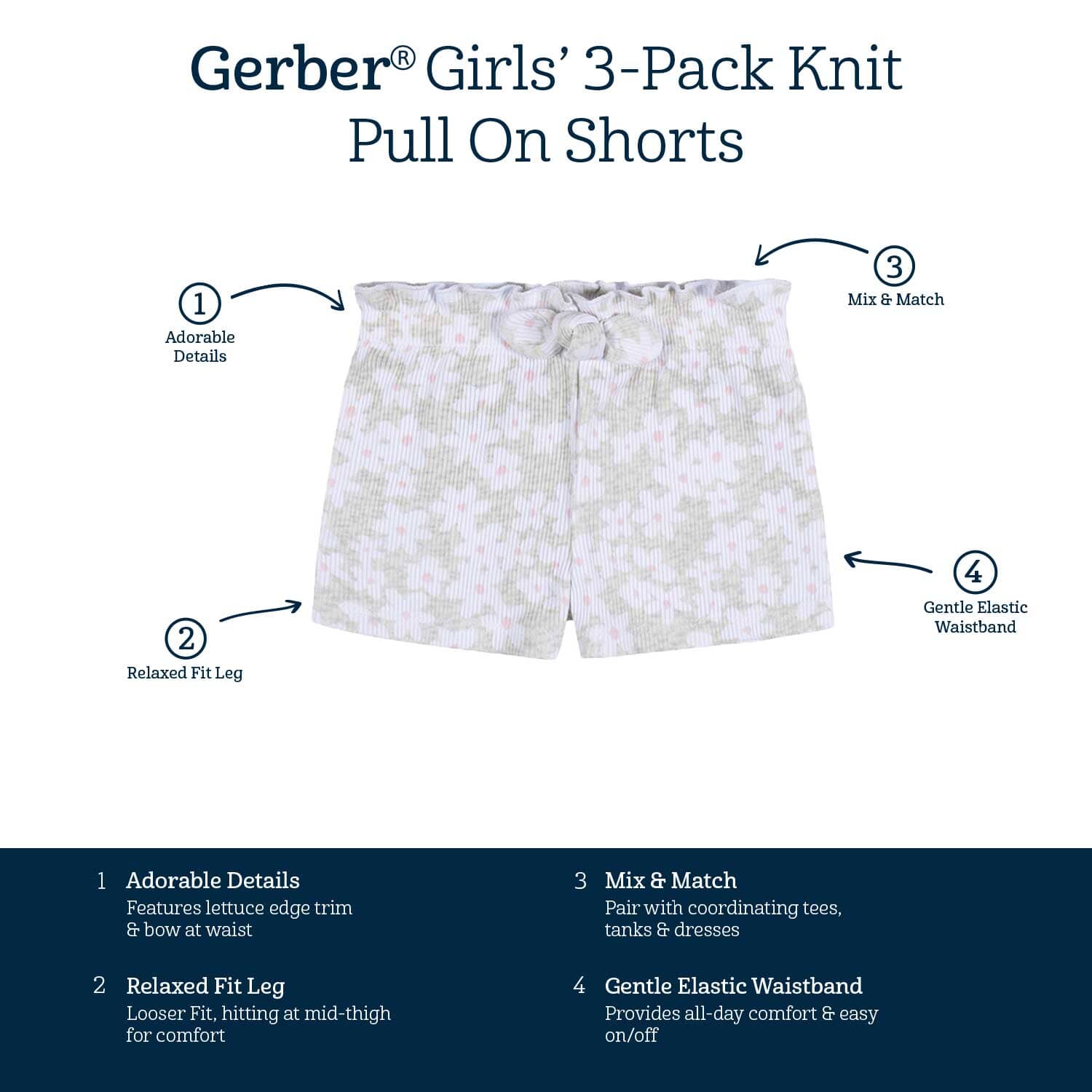 3-Pack Baby & Toddler Girls Sweet Florals Pull-On Knit Shorts - Image 8