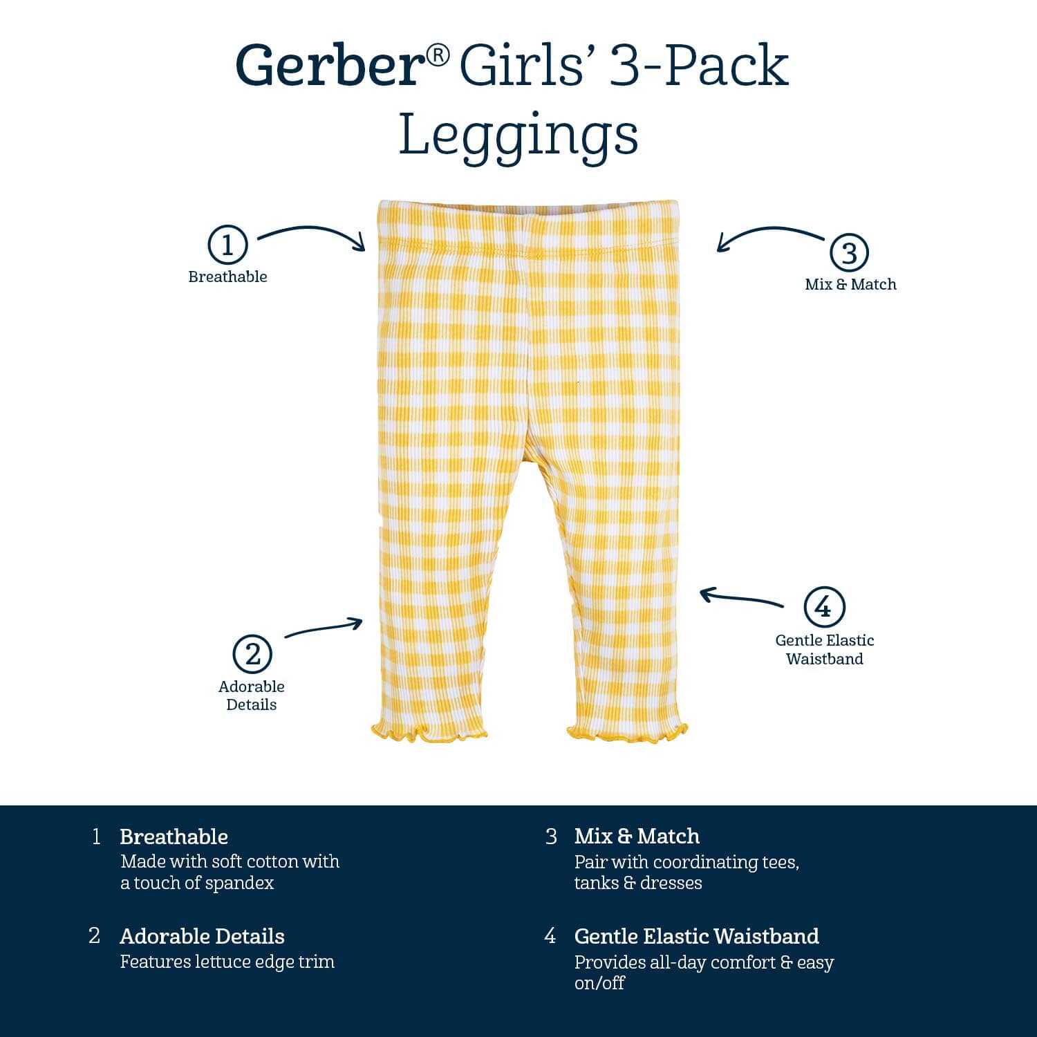 3-Pack Baby Girls Picnic Day Dreams Pull-On Knit Leggings, 12M - Image 8