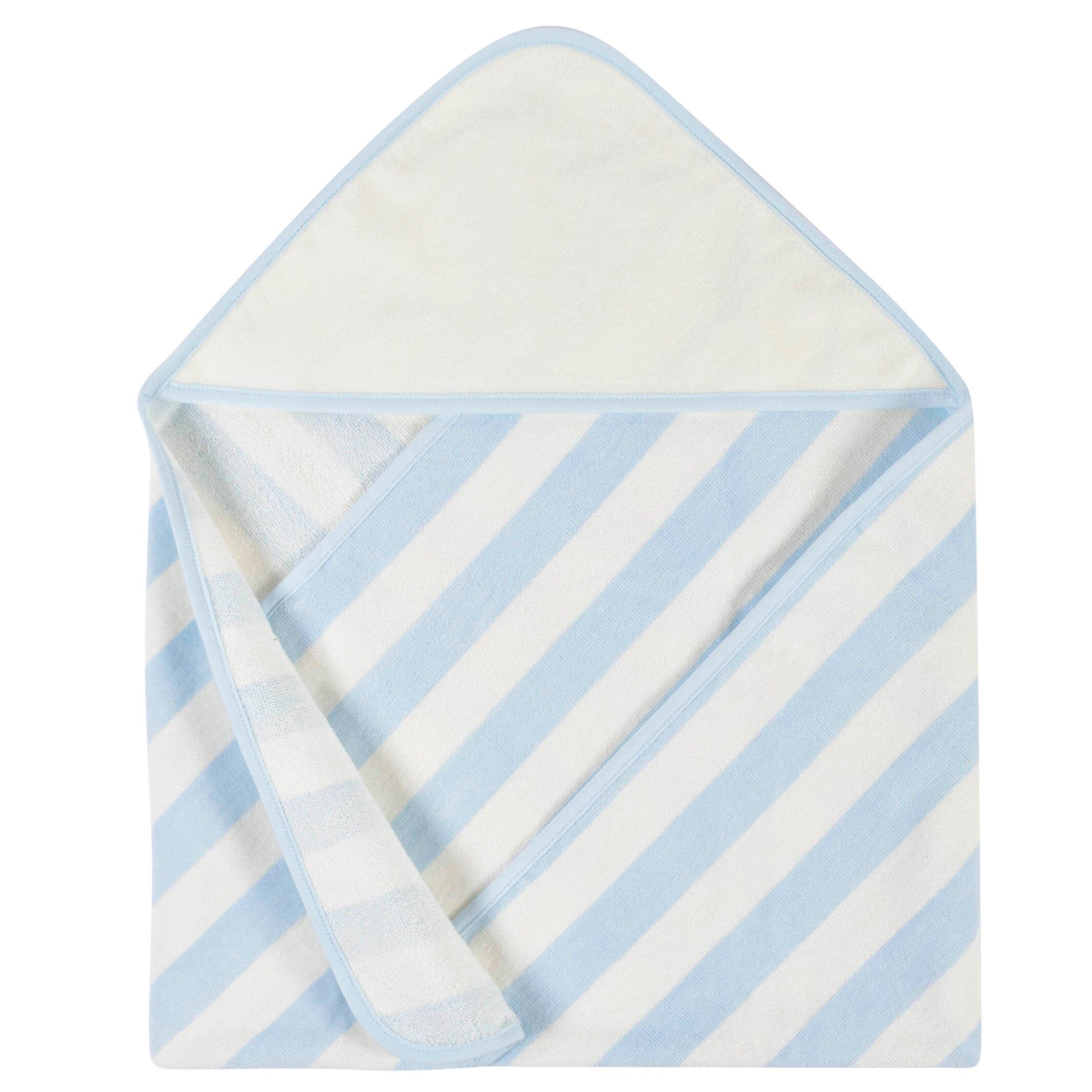 Embroidered 4-Piece Boys Striped Blue Hooded Towel & Washcloths Set - Image 5