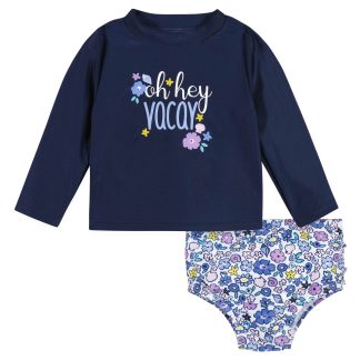 2-Piece Baby & Toddler Girls UPF 50+ Vacation Vibes Rash Guard & Swim Bottoms Set