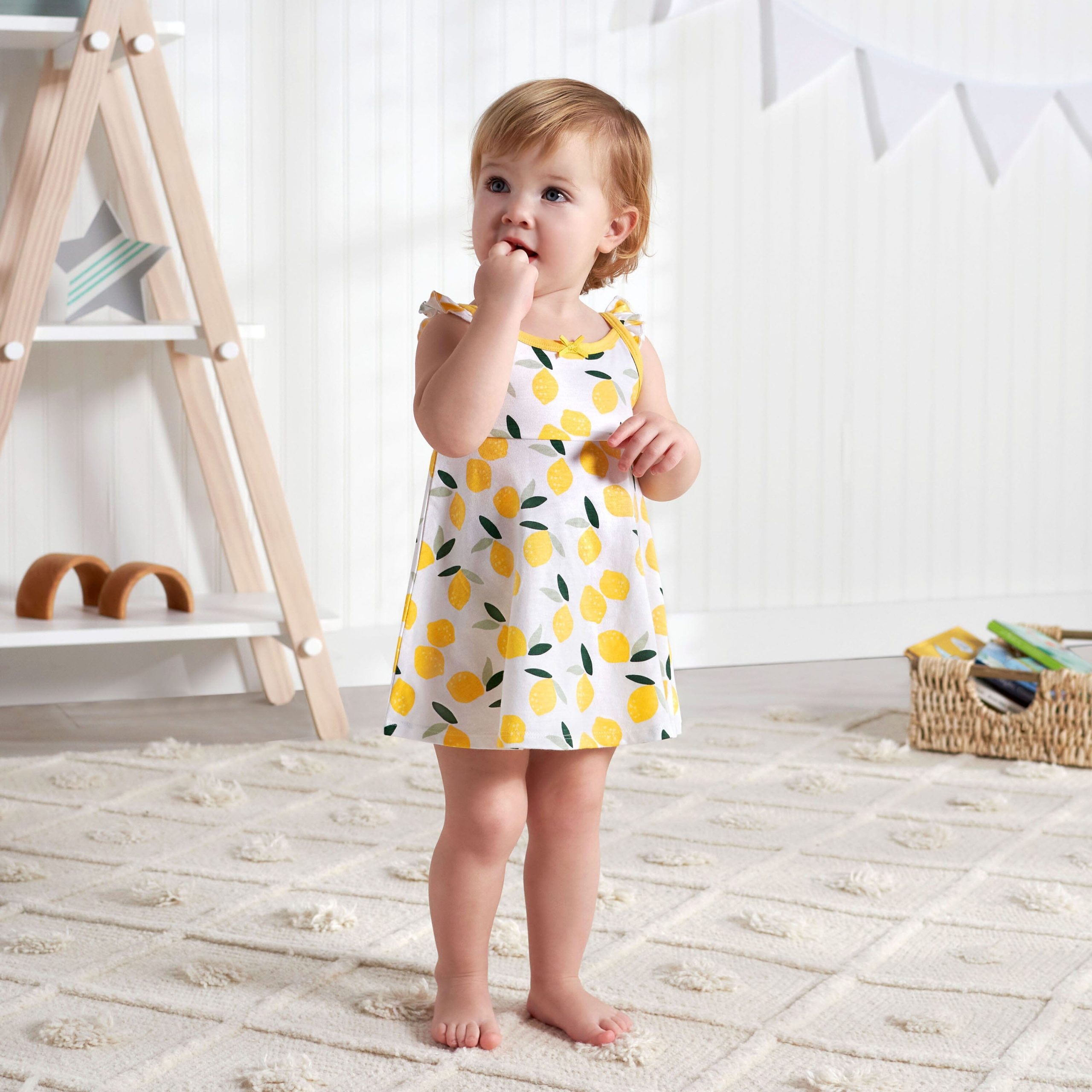 3-Piece Baby & Toddler Girls Lemon Squeeze Dress, Diaper Cover & Sun Hat Set - Image 3
