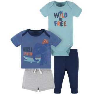 4-Piece Baby Boys Wild & Free Onesies® Bodysuit, Tee, Shorts & Pant Set, Newborn