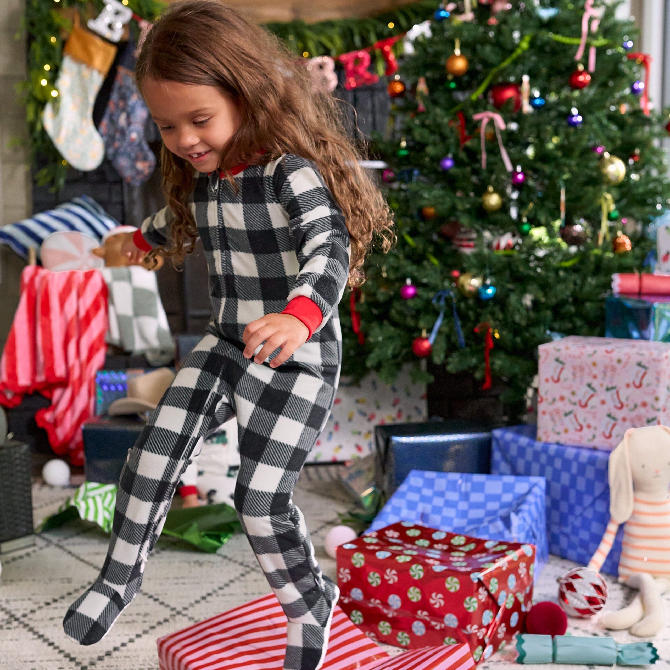 Baby & Toddler Neutral Gingham Footed Fleece Pajamas - Image 2