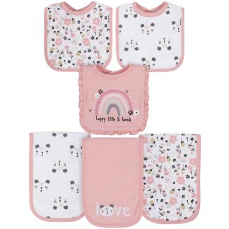 6-Piece Baby Girls Bear Terry Bibs & Burp Cloths Set