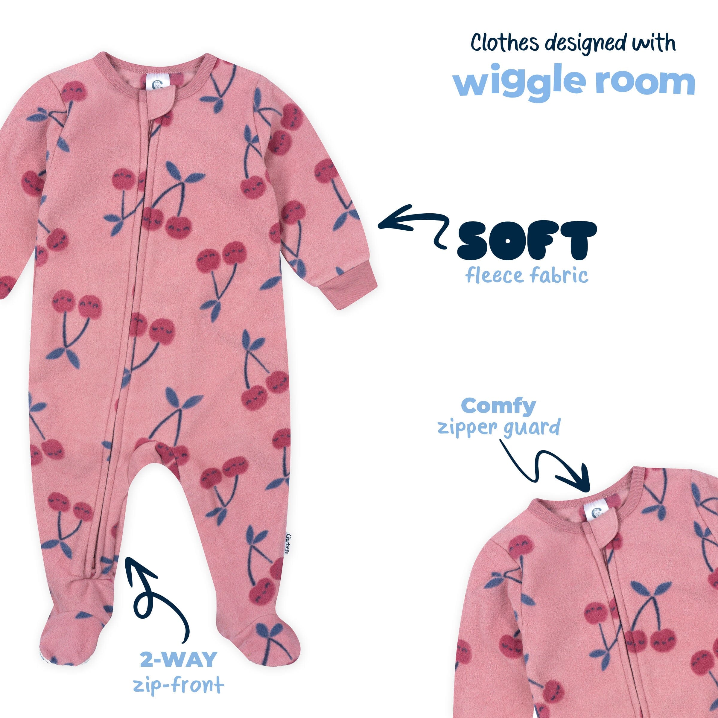 Baby & Toddler Girls Cherries Footed Fleece Pajamas - Image 5