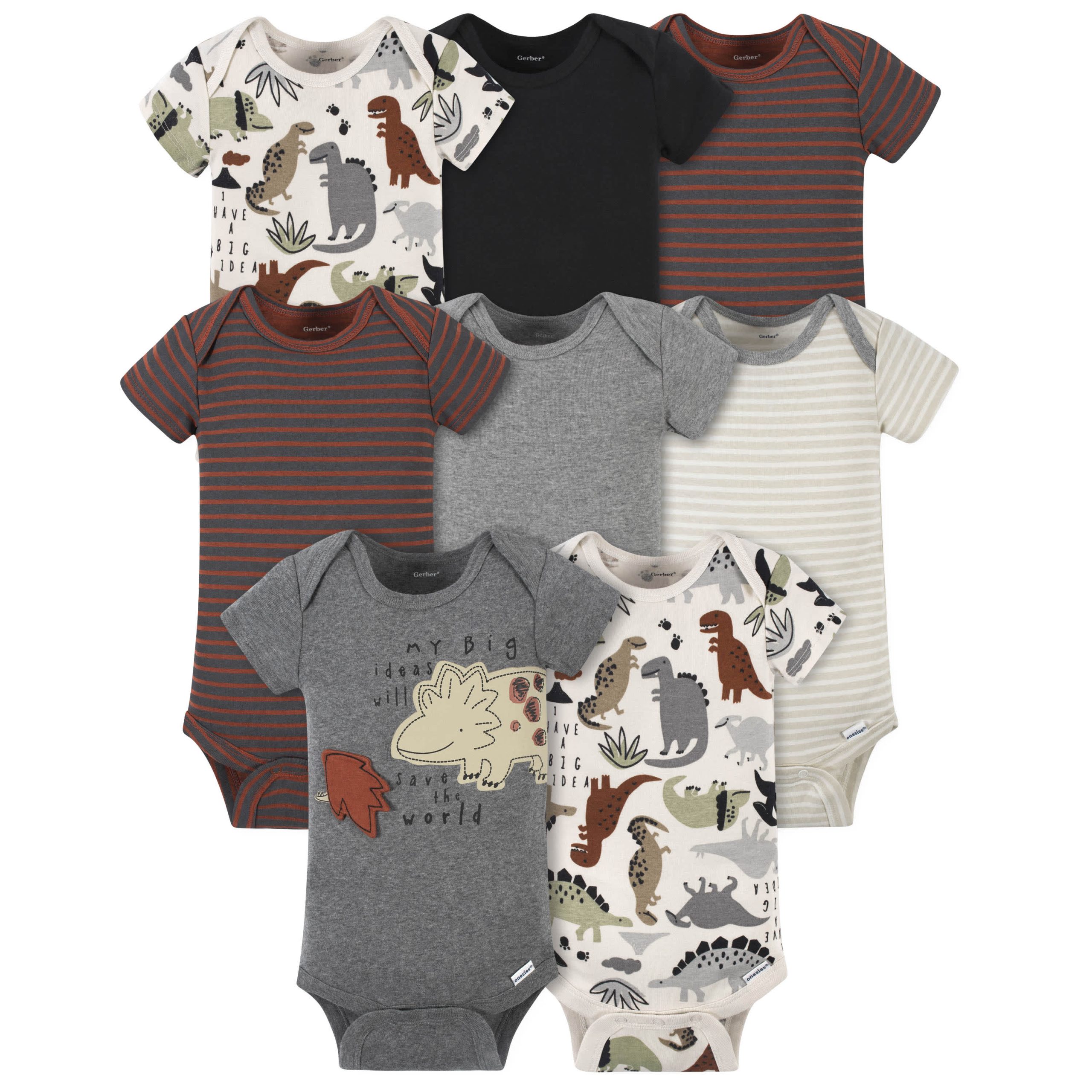 8-Pack Baby Boys Dino Short Sleeve Onesies® Bodysuits