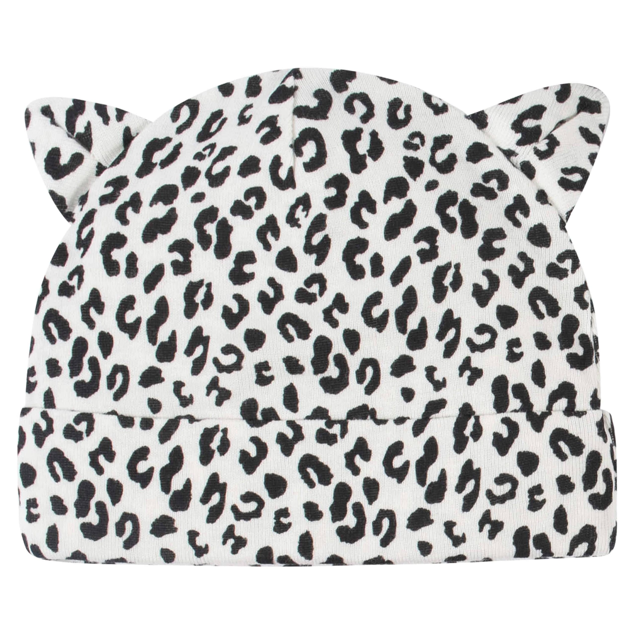 8-Piece Baby Girls Leopard Caps & Mittens Set - Image 2
