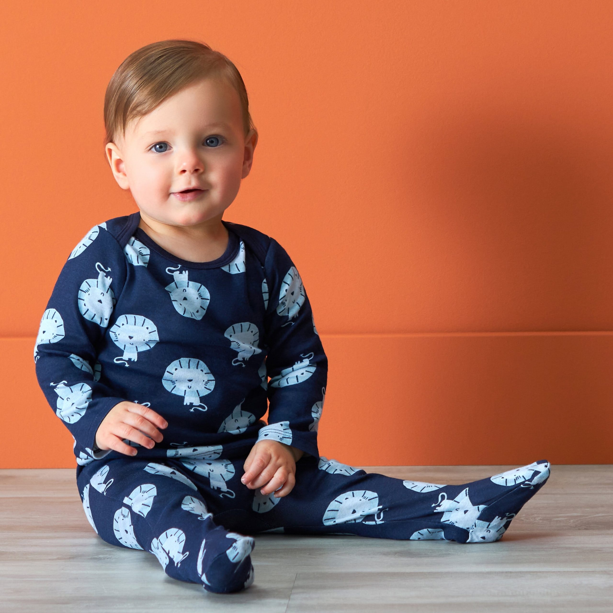 3-Piece Baby Boys Comfy Stretch Lion Long Sleeve Shirt, Footed Pant, & Cap Set - Image 3