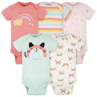 5-Pack Baby Girls Rainbow Short Sleeve Onesies® Bodysuits