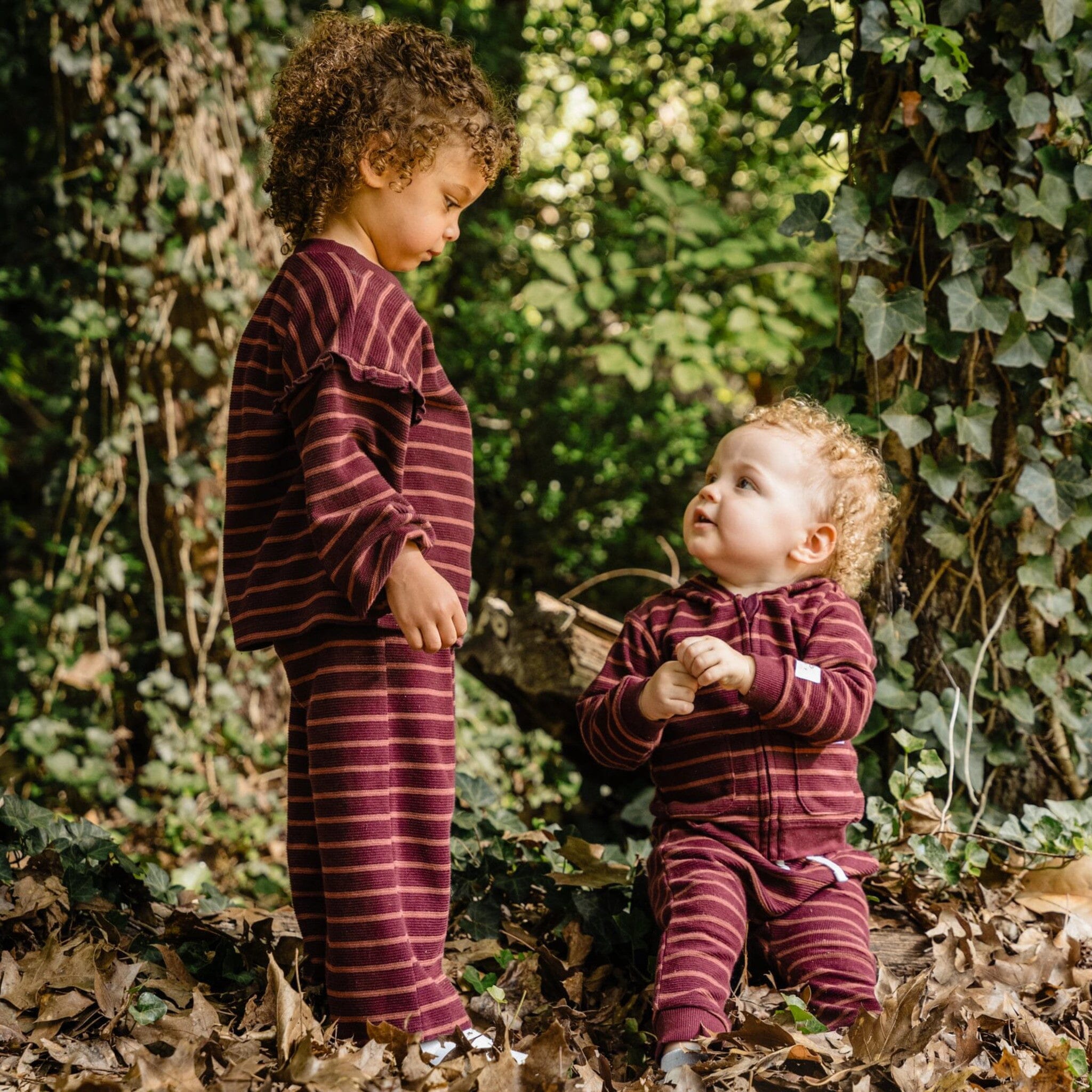 2-Piece Toddler Girls Fig Stripe Long Sleeve Top & Wide Leg Pant Set - Image 2
