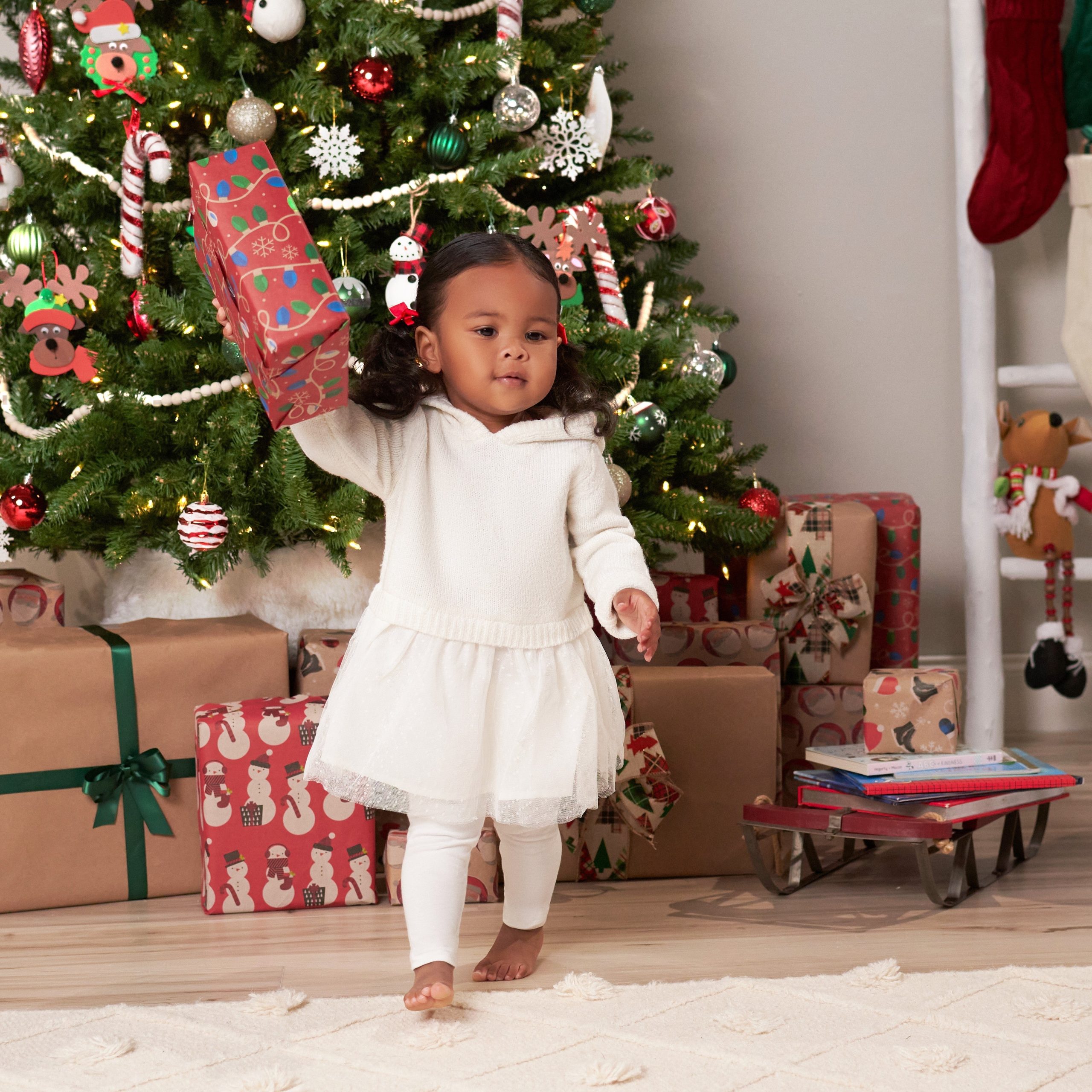 Infant & Toddler Girls White Sweater Dress With Tulle Skirt - Image 3