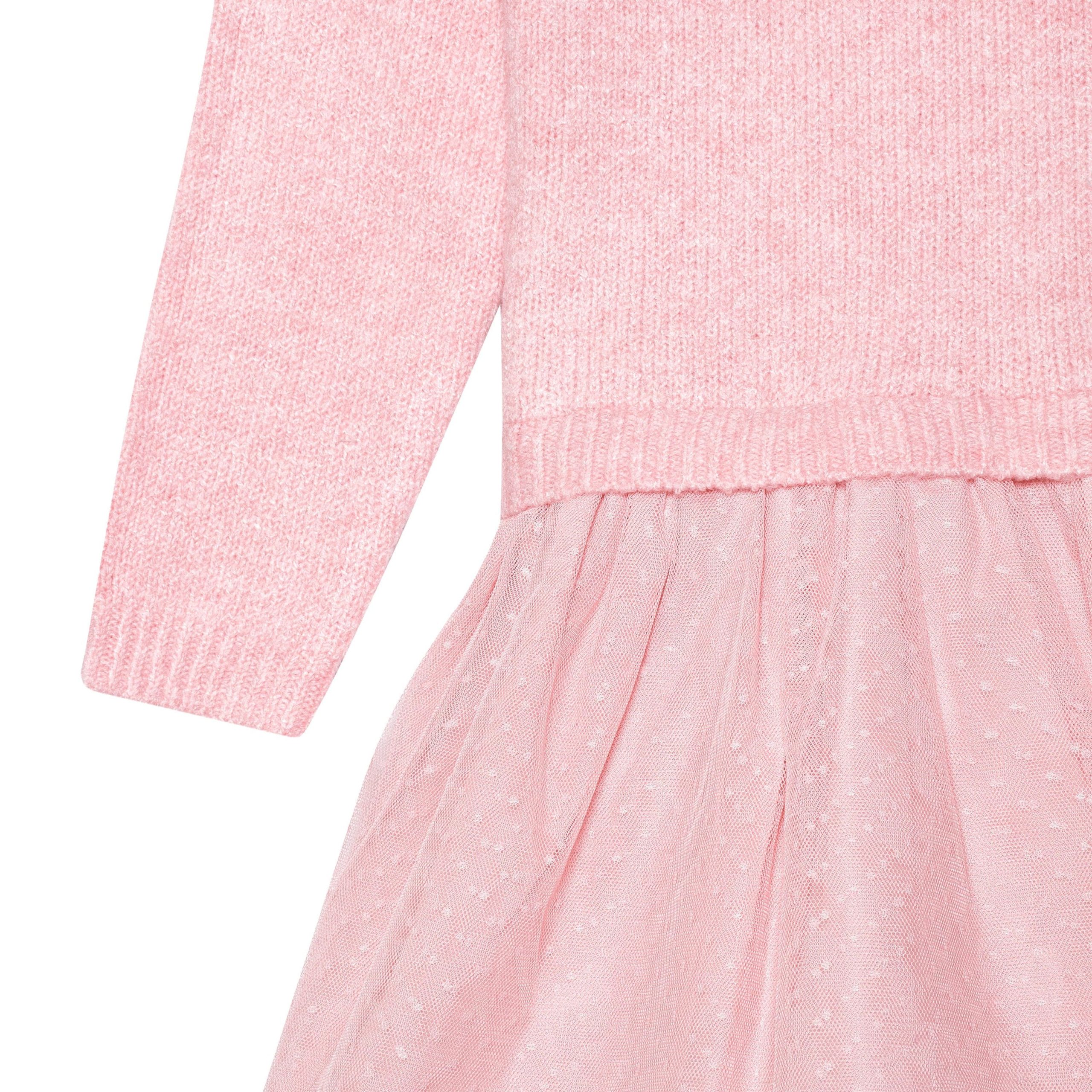 Infant Girls Pink Sweater Dress With Tulle Skirt, 12M - Image 2