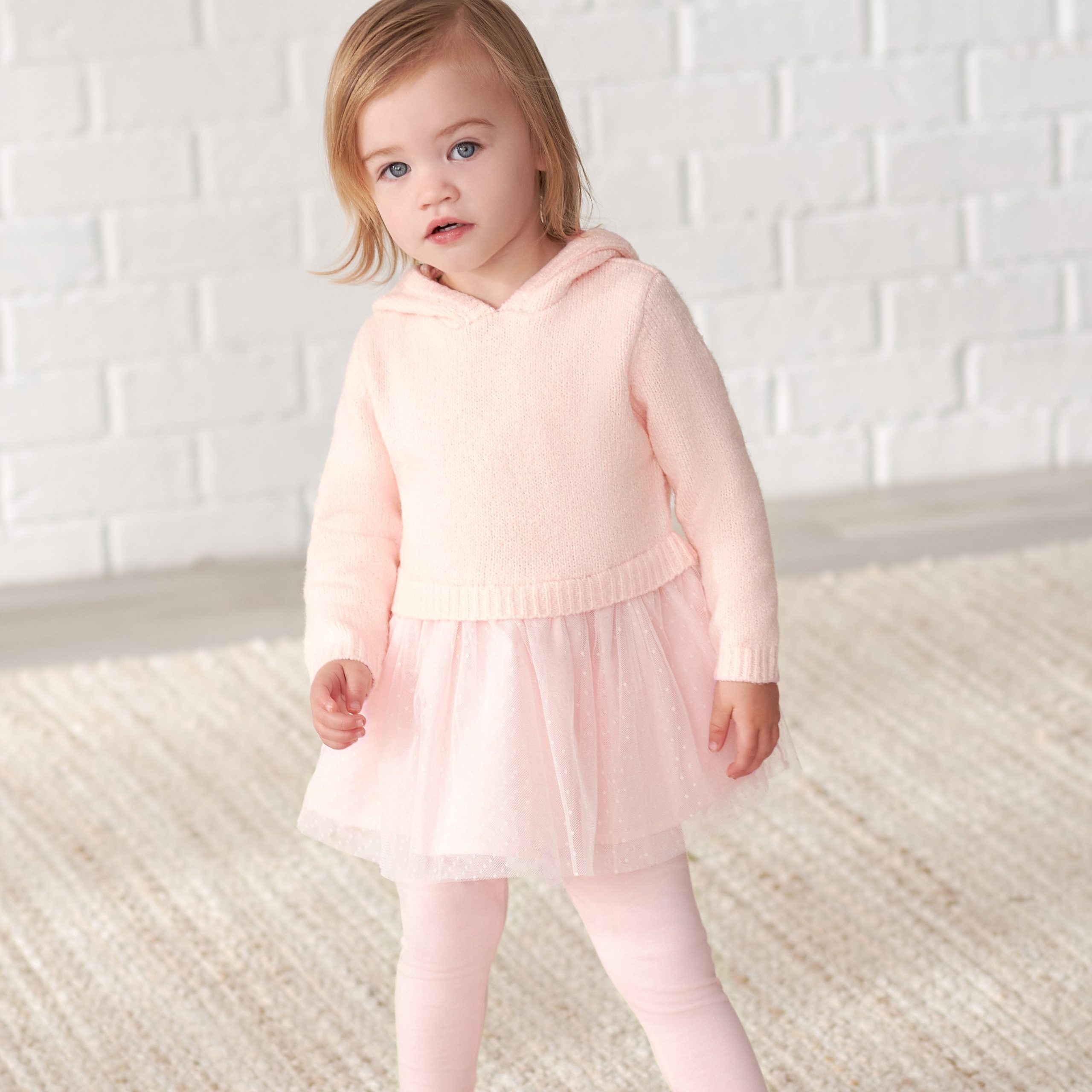 Infant Girls Light Pink Sweater Dress With Tulle Skirt, 24M - Image 2