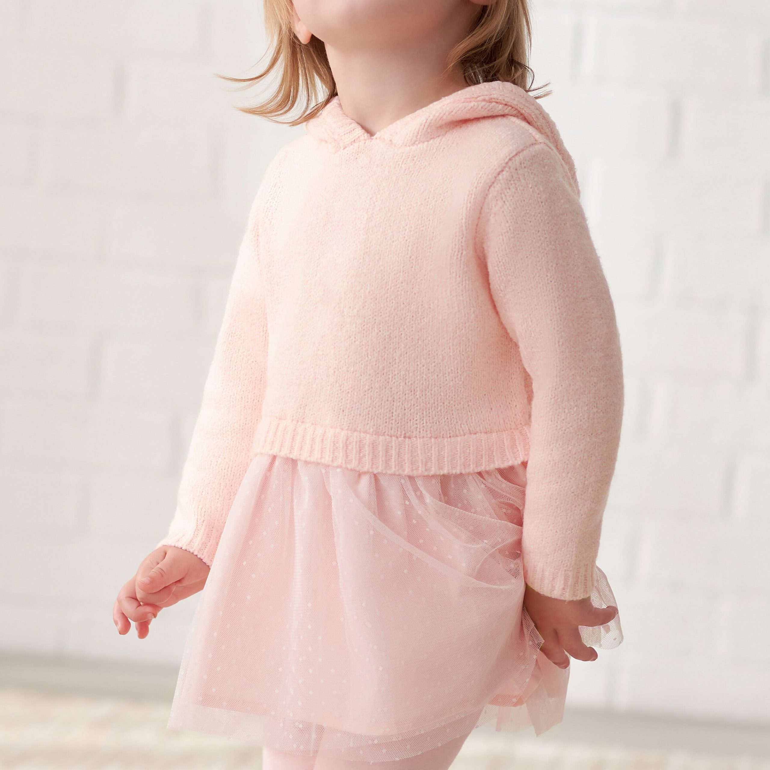 Infant Girls Light Pink Sweater Dress With Tulle Skirt, 24M - Image 3