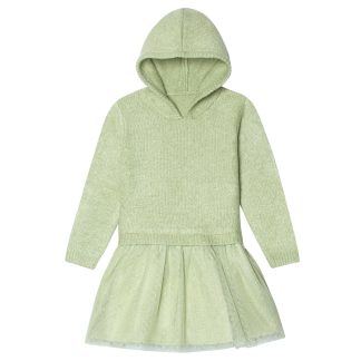 Infant Girls Green Sweater Dress With Tulle Skirt, 12M