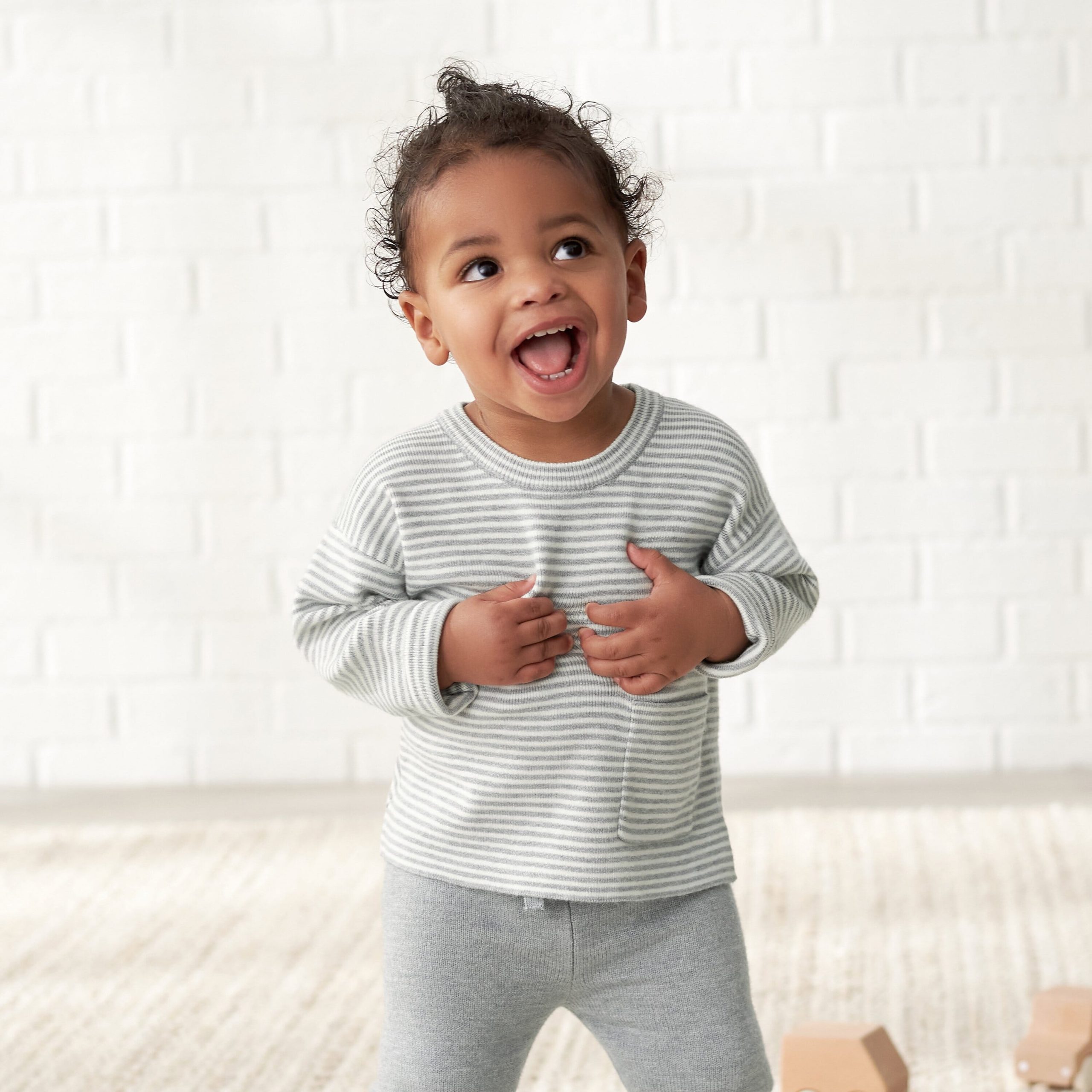 Infant & Toddler Boys Gray Heather Striped Sweater with Pocket - Image 2