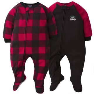 2-Pack Toddler Neutral Plaid Fleece Pajamas, 4T