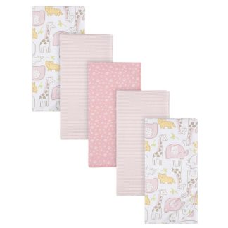 5-Pack Baby Girls Pink Safari Flannel Receiving Blankets