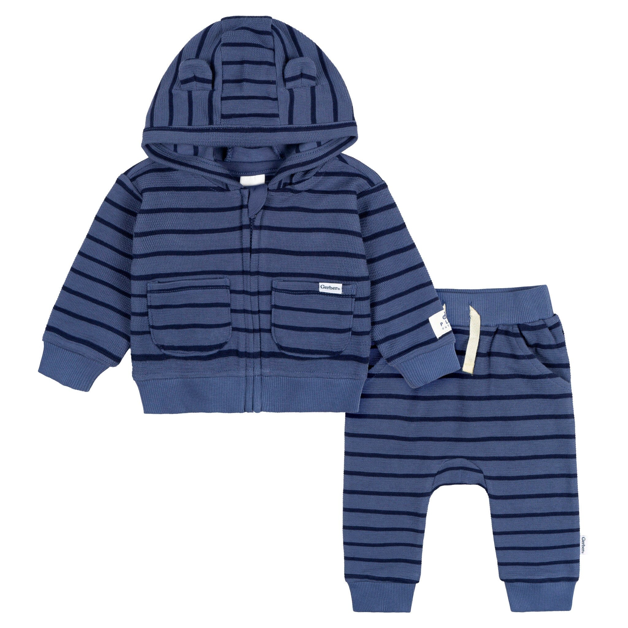 2-Piece Baby Boys Blue Stripe Hooded Jacket & Jogger Set