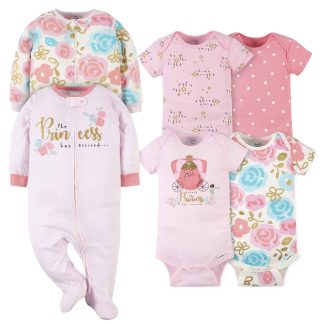 6-Piece Baby Girls Princess Onesies® Bodysuit and Sleep 'N Play Set