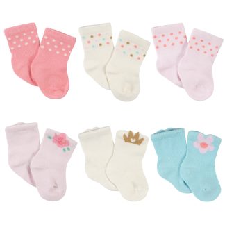 6-Pack Baby Girls Princess Wiggle Proof® Jersey Crew Socks
