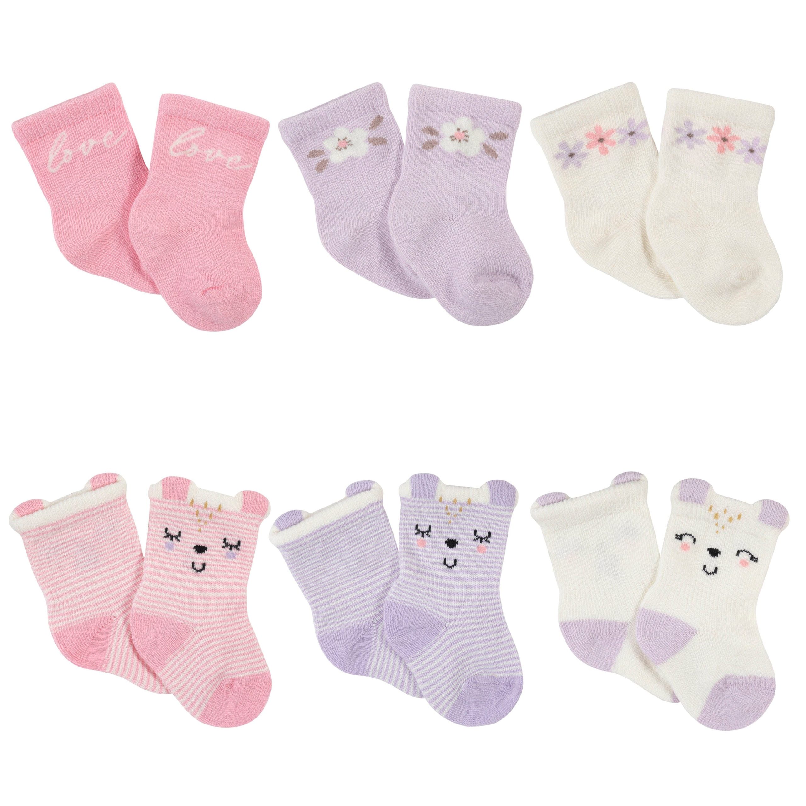 6-Pack Baby Girls Bunny Ballerina Wiggle Proof® Jersey Crew Socks