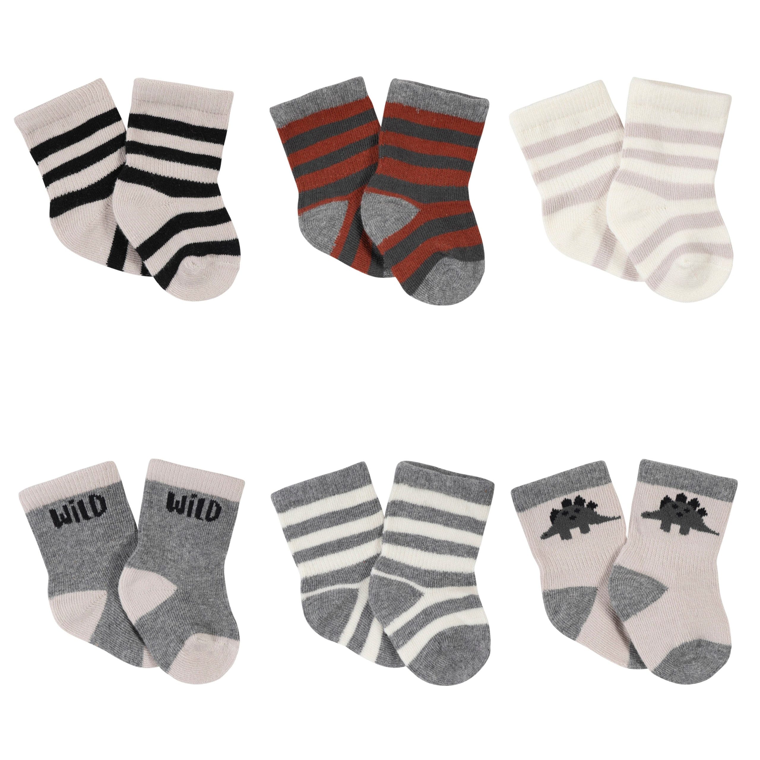 6-Pack Baby Boys Dino Wiggle Proof® Jersey Crew Socks