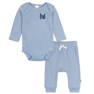 2-Piece Baby Boys Blue Bodysuit and Pant Set