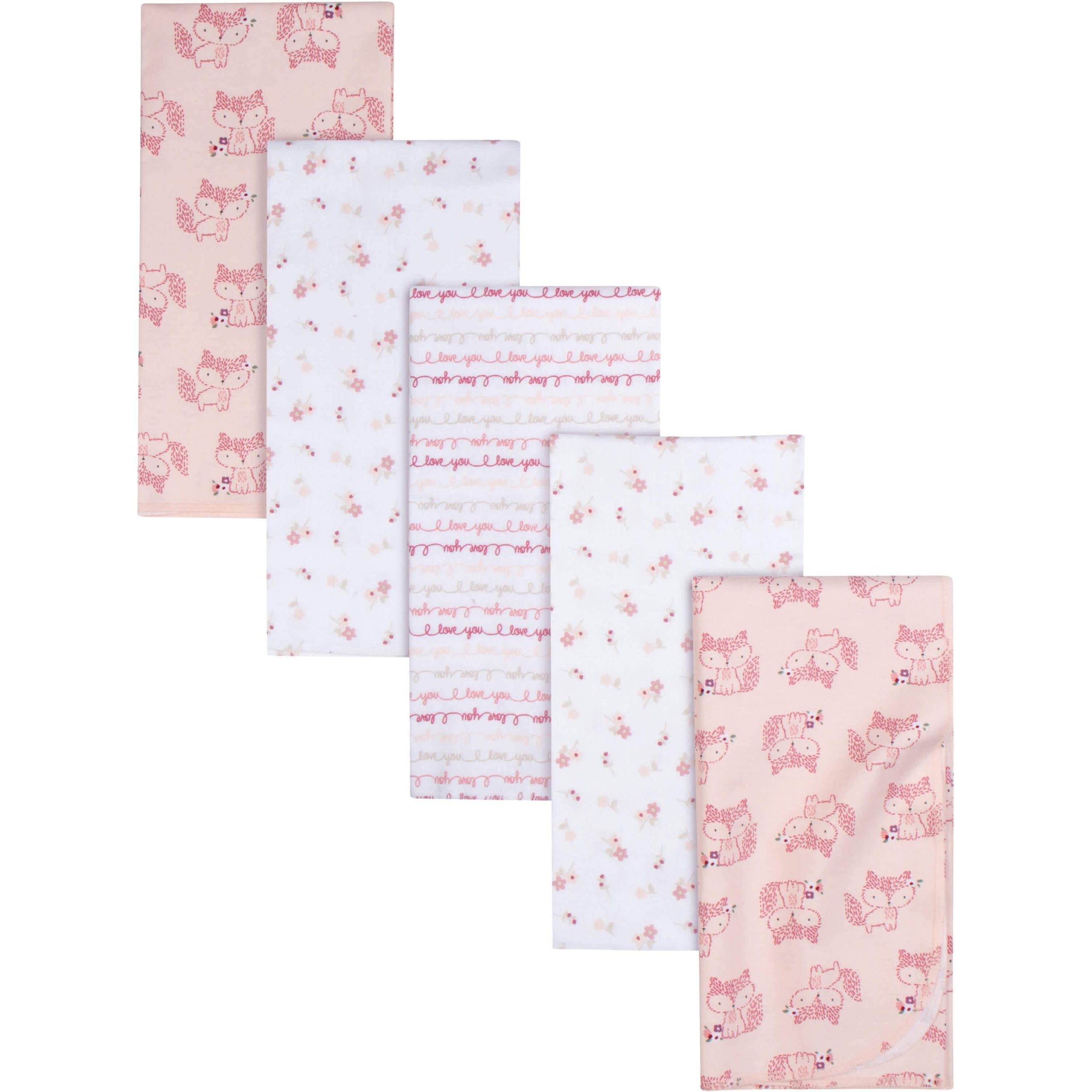 5-Pack Baby Girls Foxes Flannel Receiving Blankets