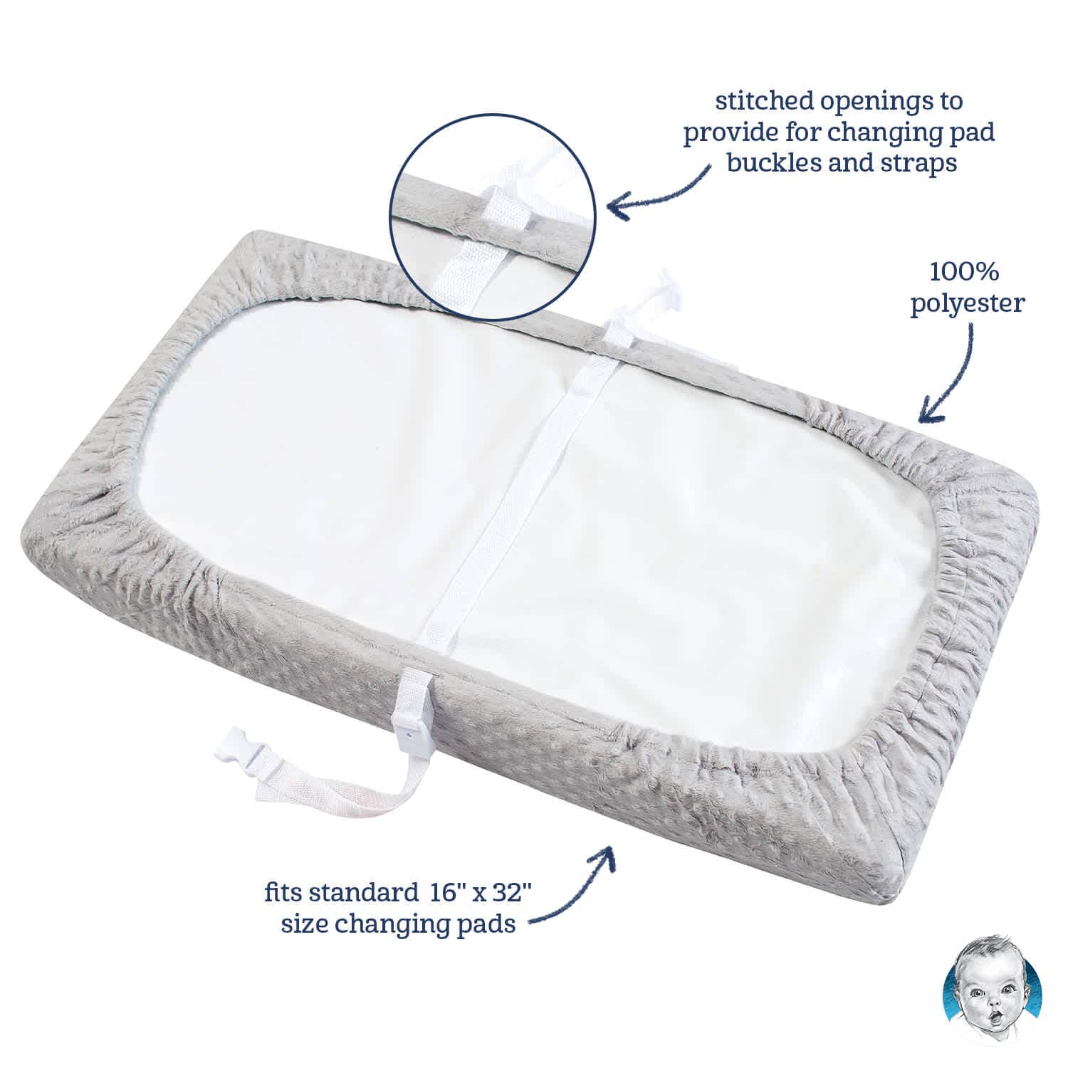 Baby Neutral Light Grey Dotted Changing Pad Cover - Image 4