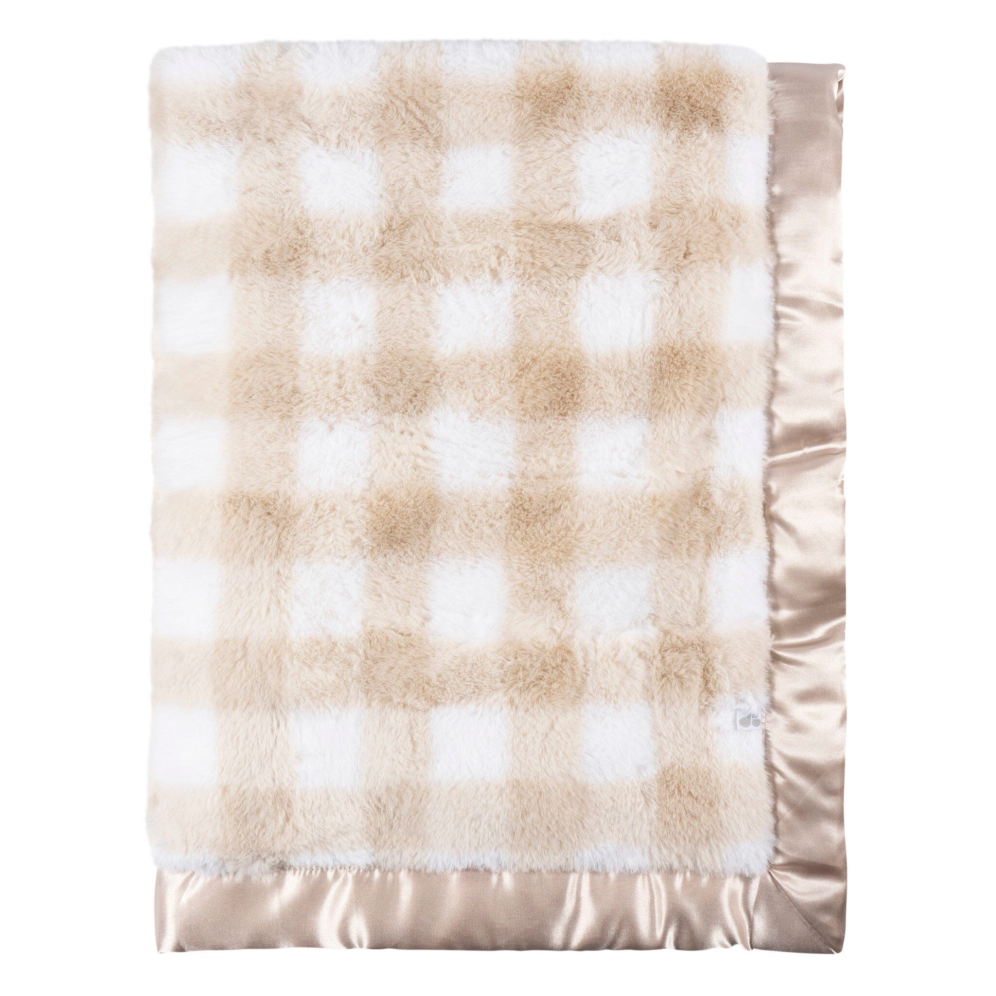 Baby Neutral Tan Plaid Plush Blanket - Image 2