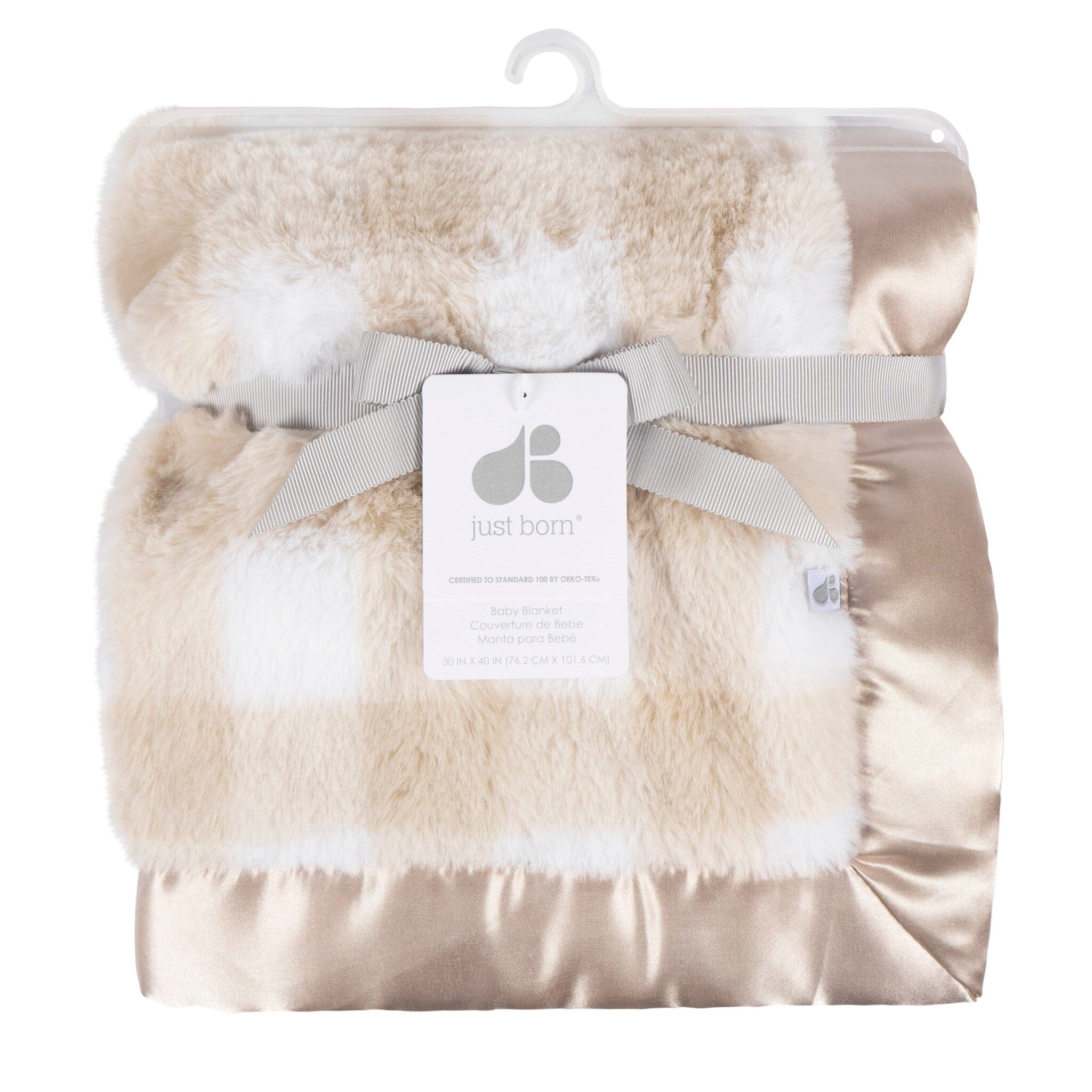 Baby Neutral Tan Plaid Plush Blanket - Image 3