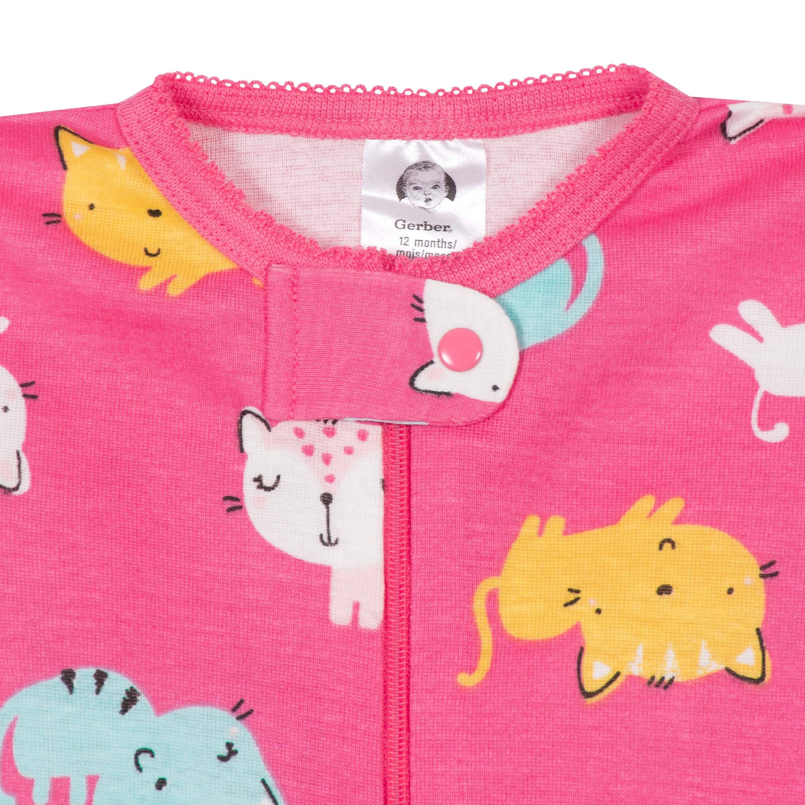 4-Pack Baby & Toddler Girls Unicorns & Cats Snug Fit Footed Cotton Pajamas - Image 6