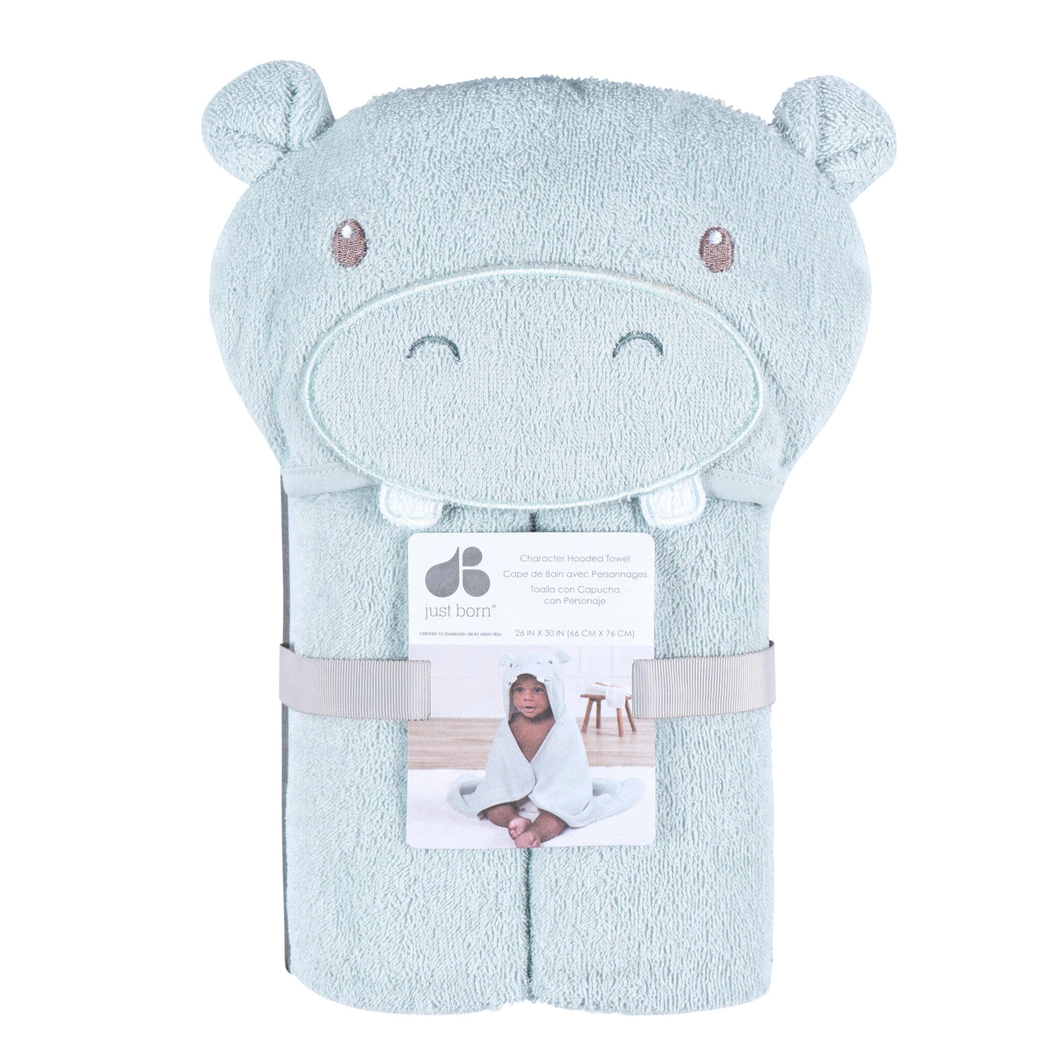 Baby Boys Blue Hippo Hooded Bath Wrap - Image 2
