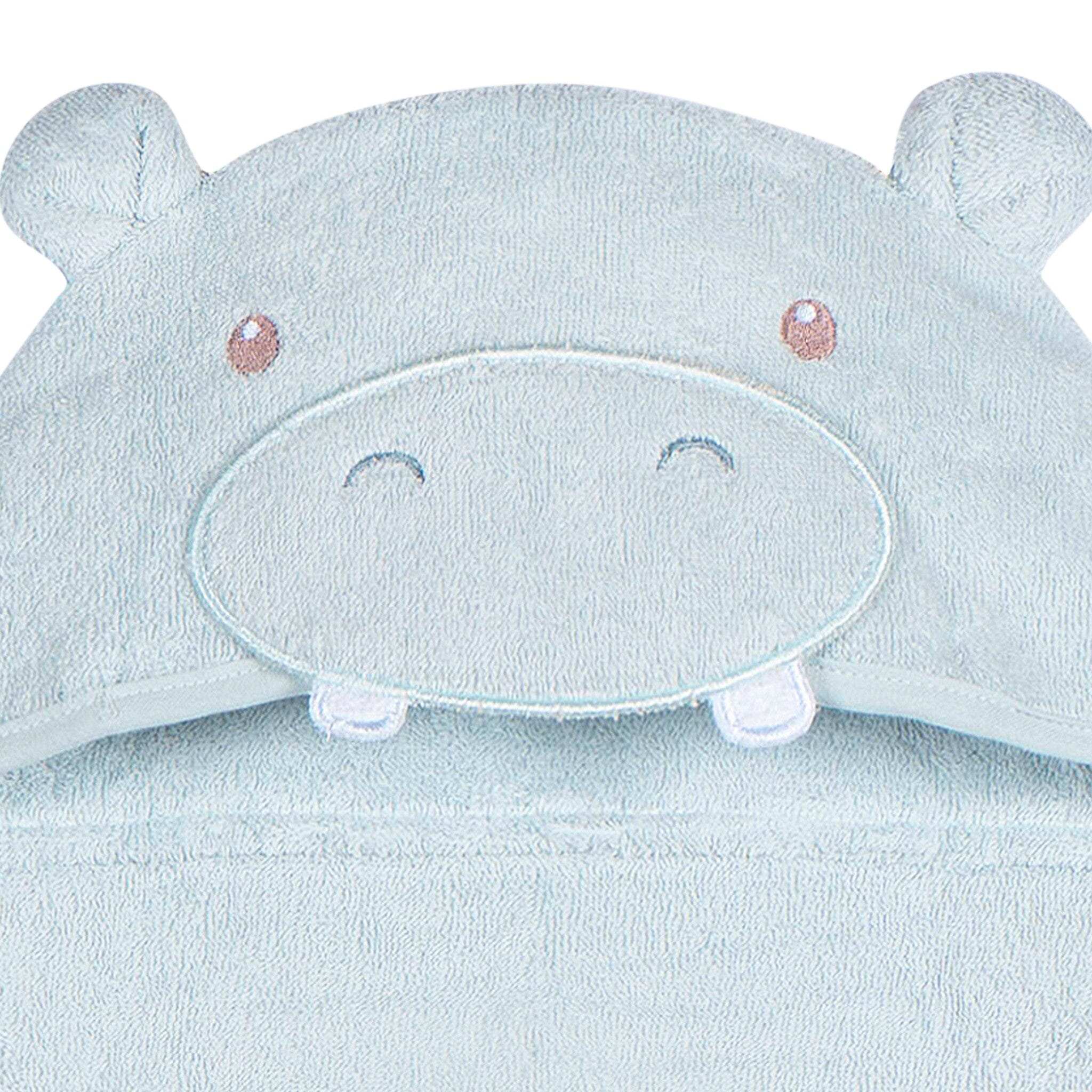 Baby Boys Blue Hippo Hooded Bath Wrap - Image 4