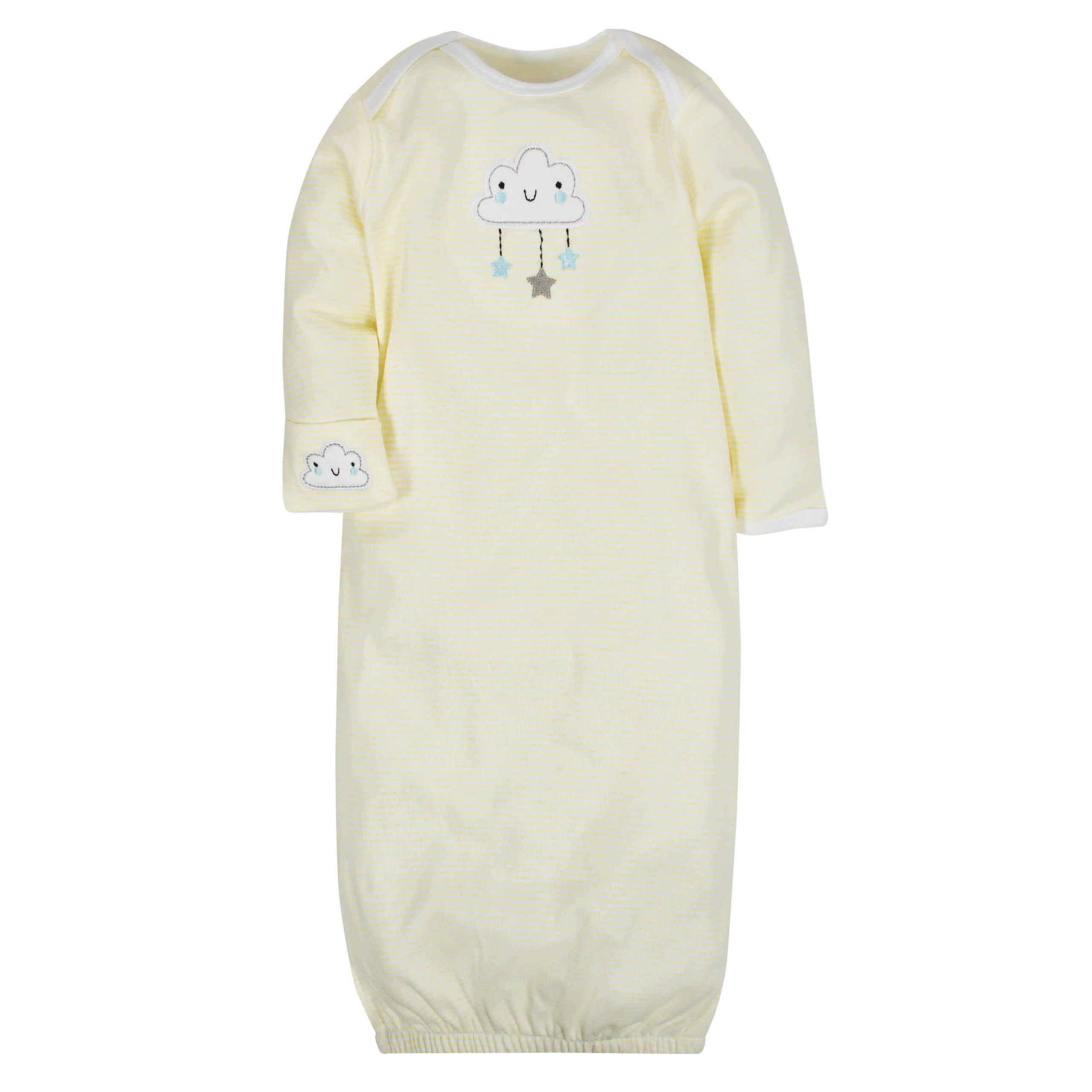 4-Pack Clouds & Elephants Baby Neutral Gowns - Image 4