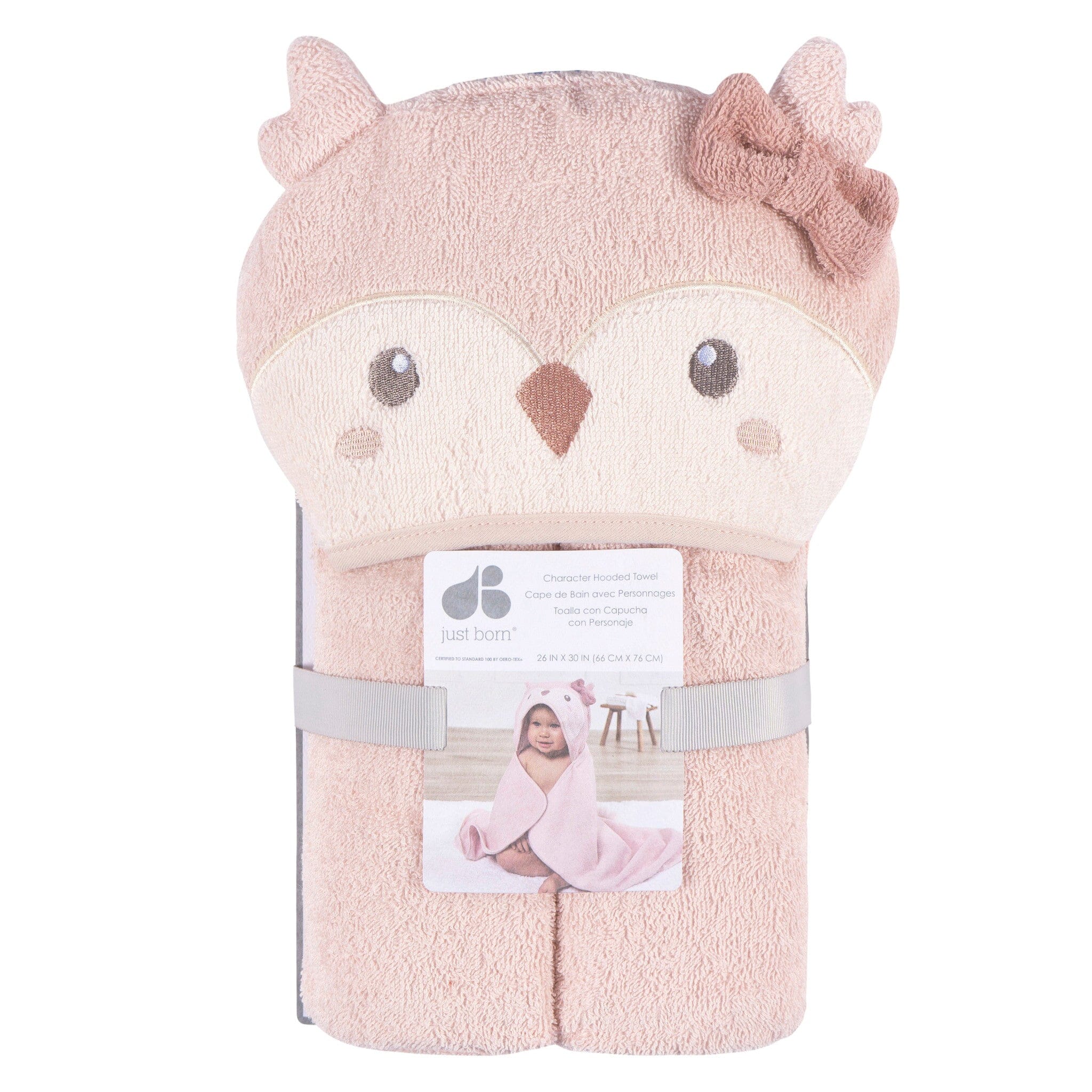 Baby Girls Pink Owl Hooded Bath Wrap - Image 3