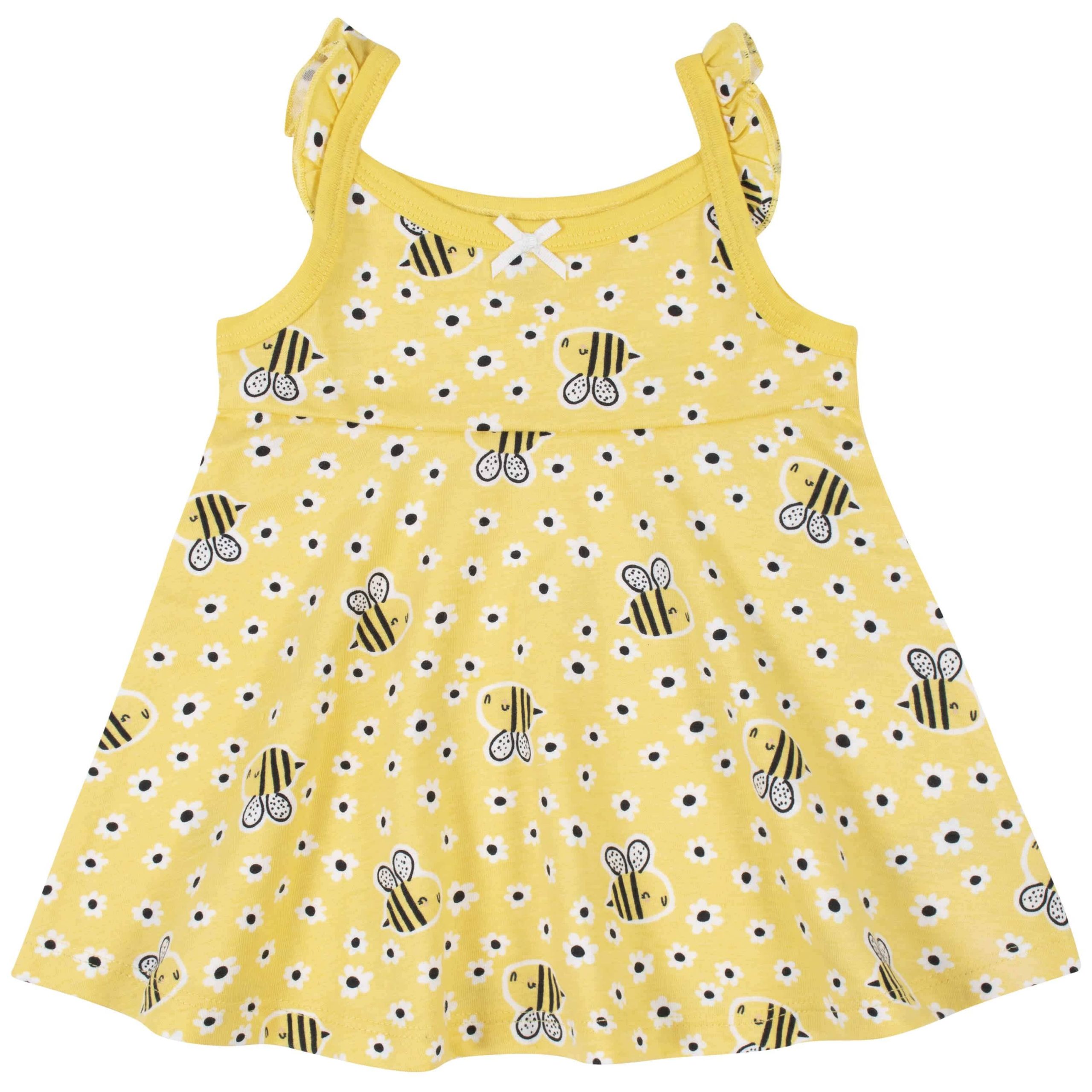 3-Piece Baby & Toddler Girls Bee Garden Dress, Diaper Cover & Sun Hat Set - Image 3