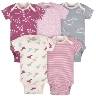 5-Pack Baby Girls Comfy Stretch Ducklings Short Sleeve Onesies® Bodysuits