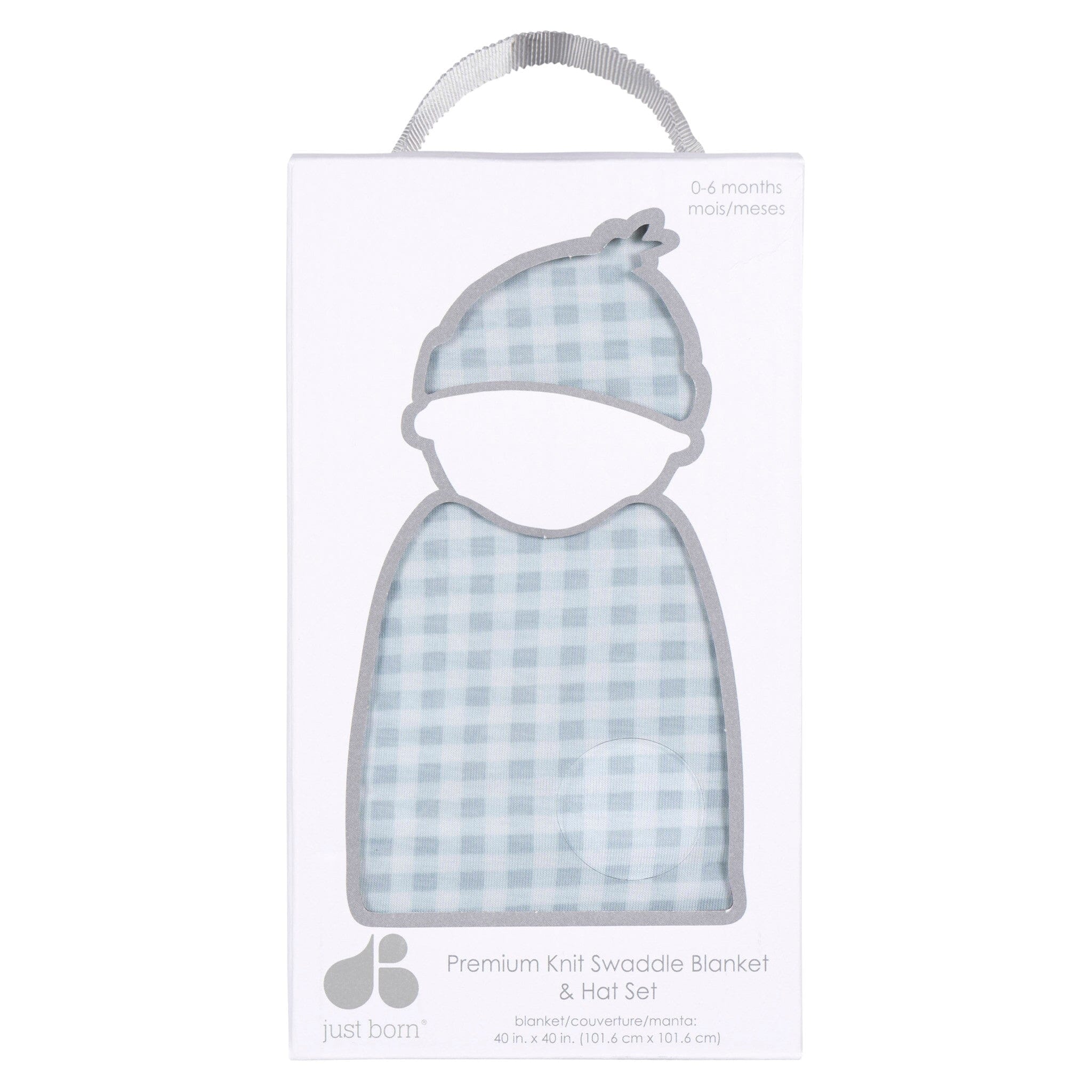 2-Piece Baby Boys Blue Plaid Swaddle Blanket & Hat Set - Image 4