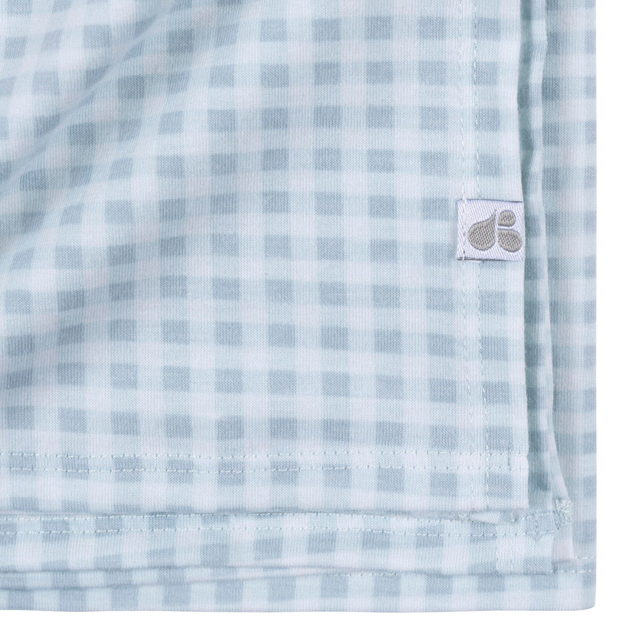 2-Piece Baby Boys Blue Plaid Swaddle Blanket & Hat Set - Image 5
