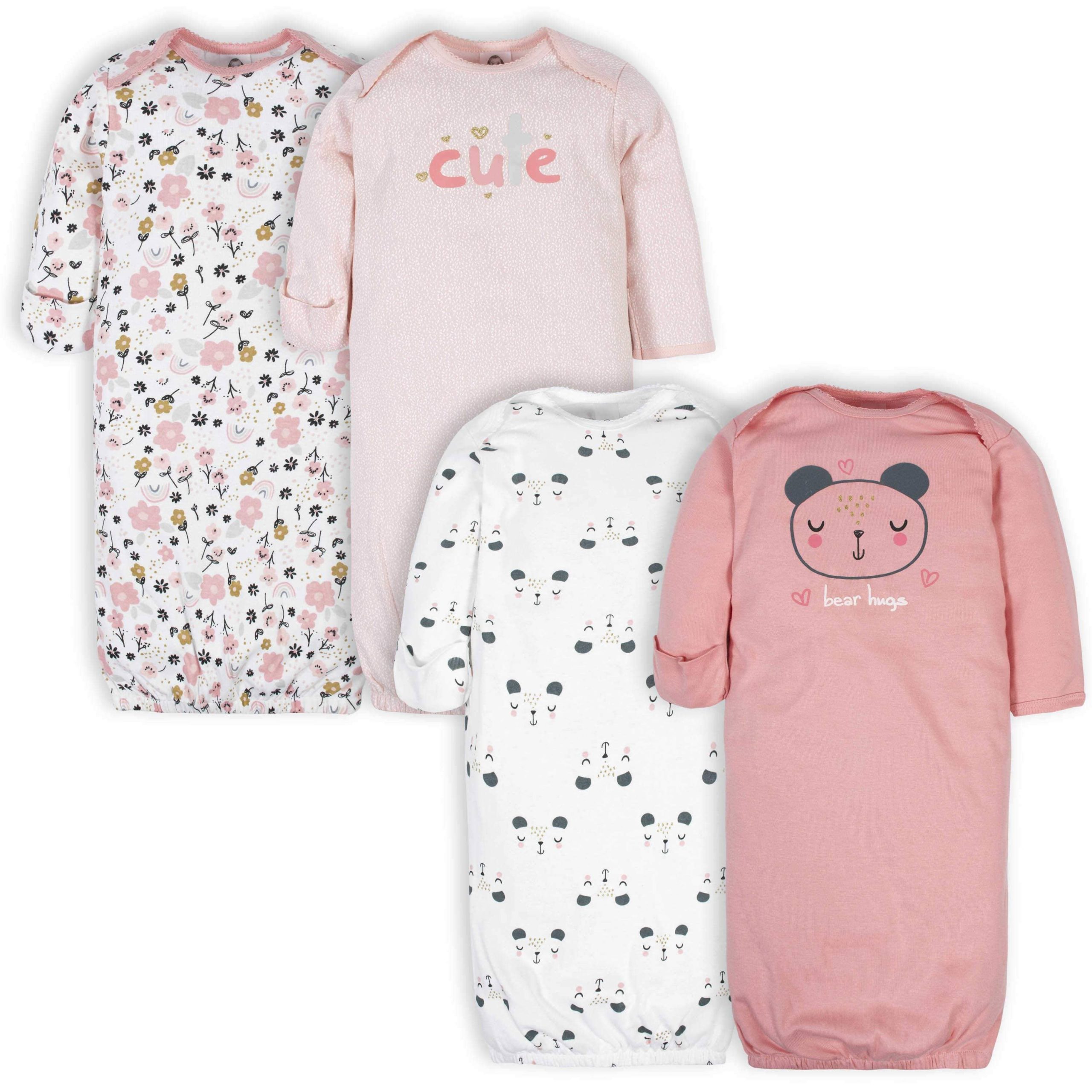 4-Pack Baby Girls Bear Gowns